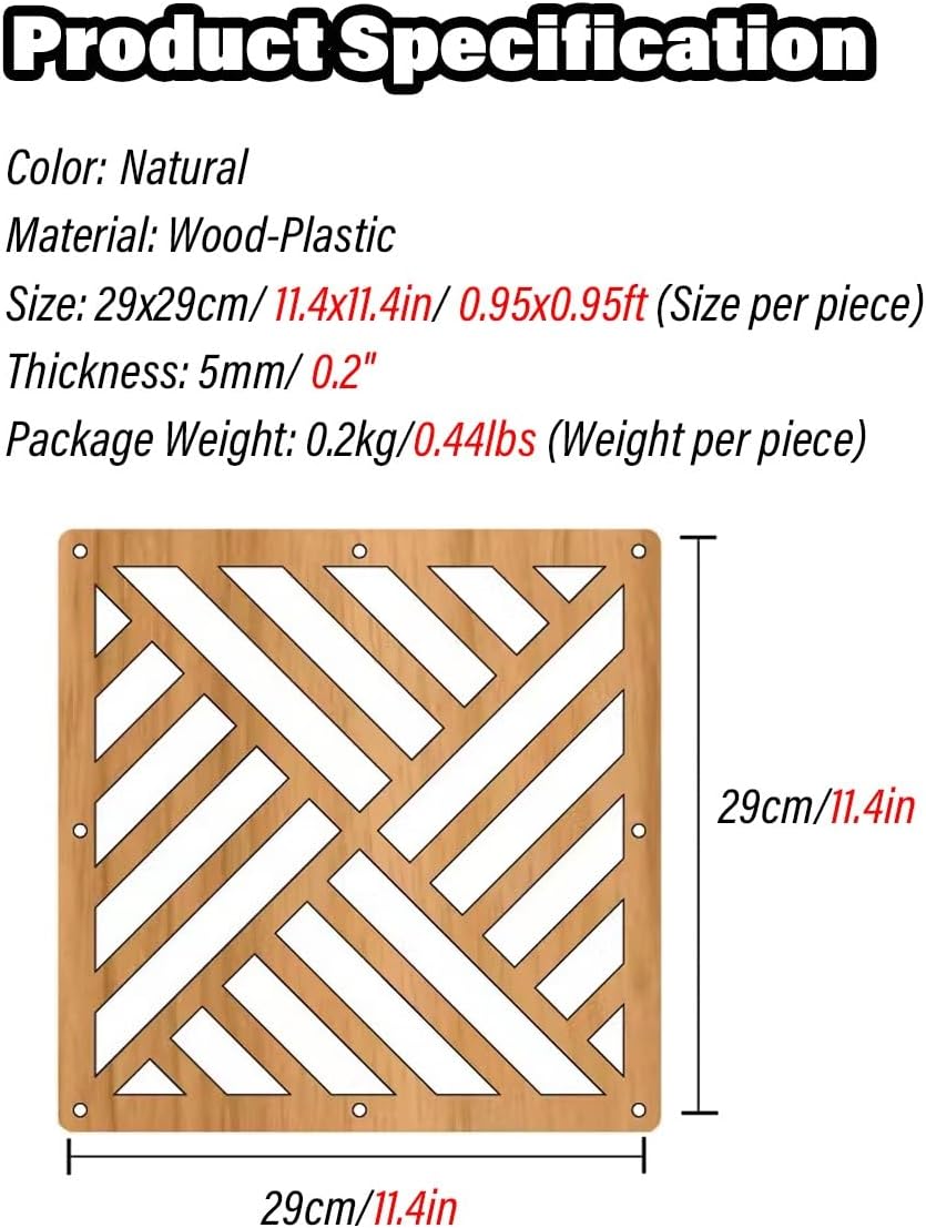 Hanging Room Dividers Panels from Ceiling, Wood Plastic Privacy Partitions Panel Screen, Simple Hanging Screen Home Decor Hollow Screen Adornment (Color : Natural, Size : 12Pcs)