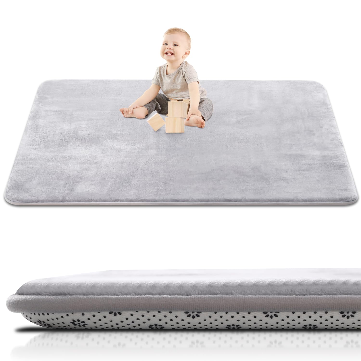 SEPARO Thick Baby Play Mat for Floor,50 x 50 Playpen Mat,Tummy Time Foam Mats,Ultra Soft Support & Plush Feel,Easy Care with Non-Slip Cushioned for Infant,Kids and Toddler Crawling,Grey
