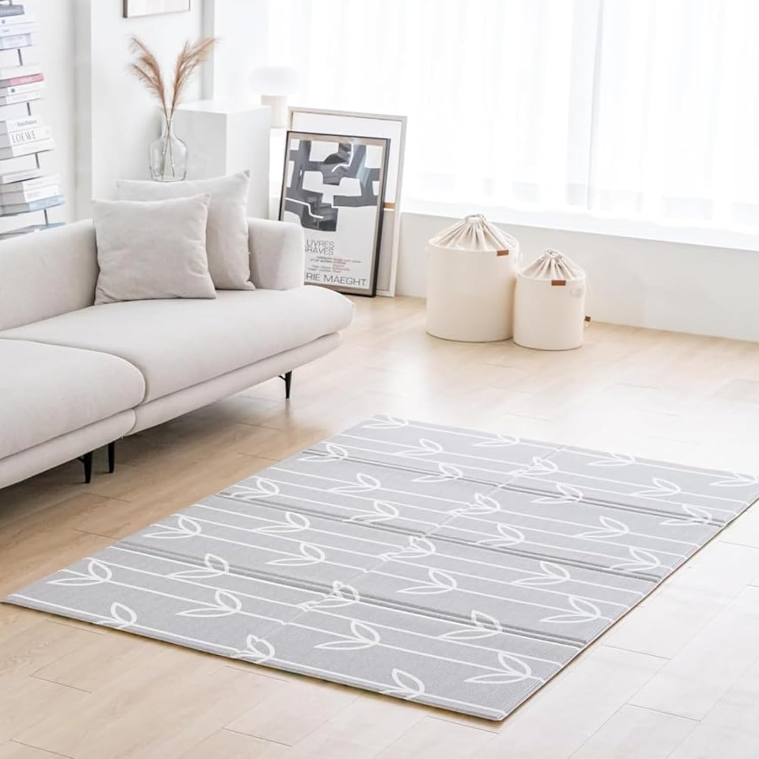 Baby Care Play Mat (Medium, Hygge - Twig & Maze) 73’’ x 49’’ Original One-Piece Reversible Rollable Waterproof Play Mat for Infants, Babies, Toddler, and Kids