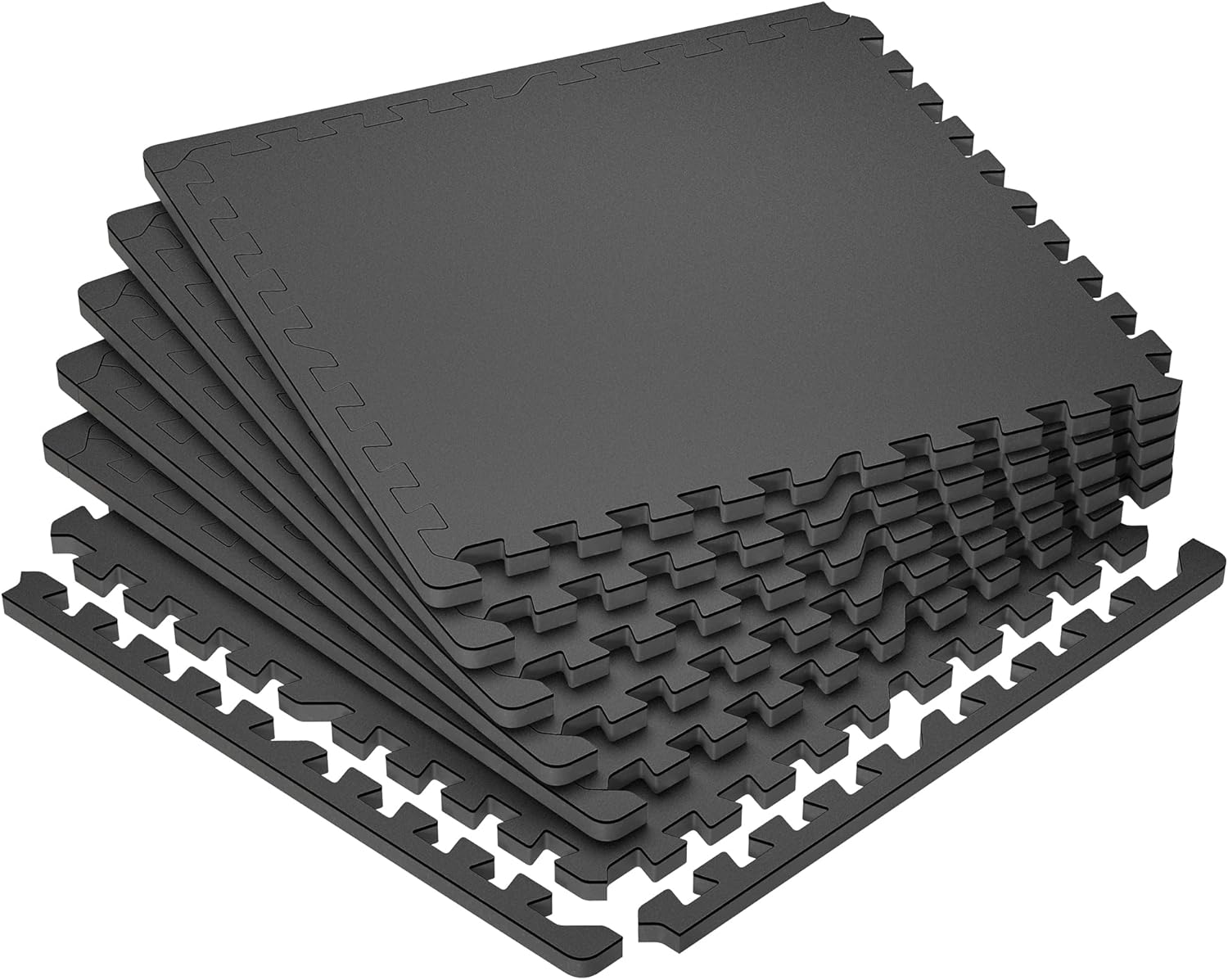 SUPERJARE 0.79'' Extra-Thick Exercise Equipment Mats, 12 Pcs 48 Sq Ft Rubber Top Floor Tiles with High Density EVA Foam, Interlocking Gym Flooring for Home Gym, Workout Mat, Black/Grey