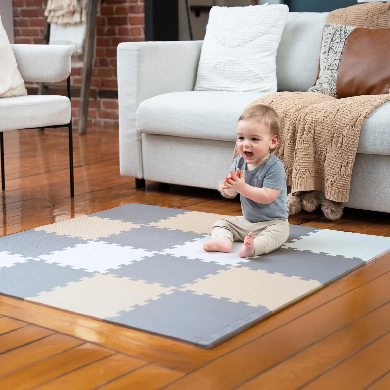MioTetto Baby Play Mat, Soft Foam Floor Tiles for Kids. Adjustable Interlocking Foam Tiles, Fits with 74x74 Playpen Baby mat for Crawling & Development, Safe & Non-Toxic Playmat for Babies 6-12 Months