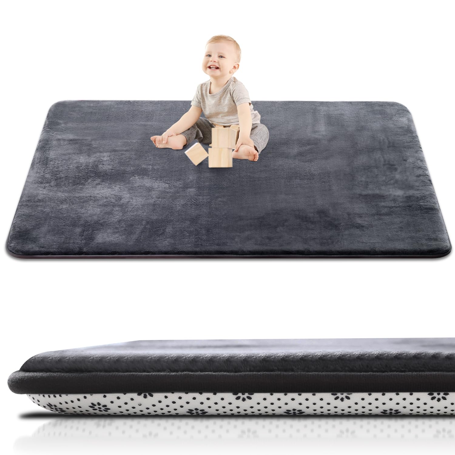 SEPARO Thick Baby Play Mat for Floor,50 x 50 Playpen Mat,Tummy Time Foam Mats,Ultra Soft Support & Plush Feel,Easy Care with Non-Slip Cushioned for Infant,Kids and Toddler Crawling,Grey