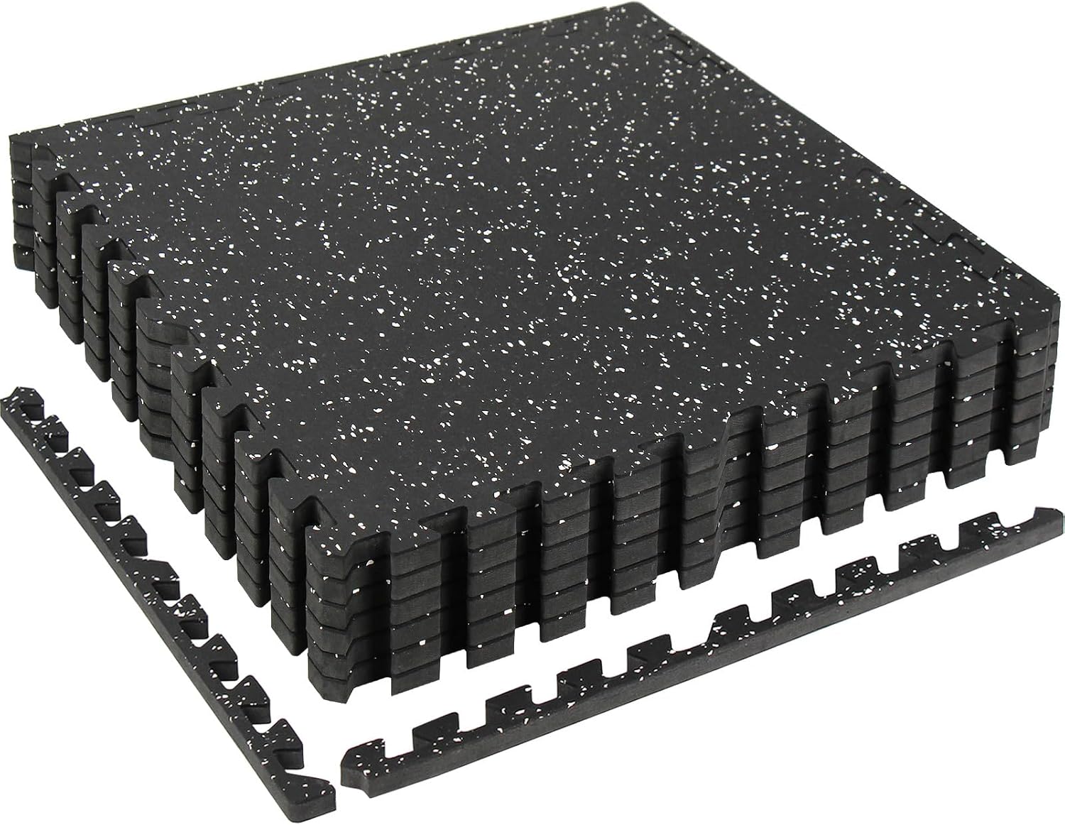 0.56in Thick 48 Sq Ft Exercise Equipment Mats, 12 Tiles Rubber Top EVA Foam Workout Mats, Interlocking Gym Flooring for Home Gym, 24 x 24in, Black & White