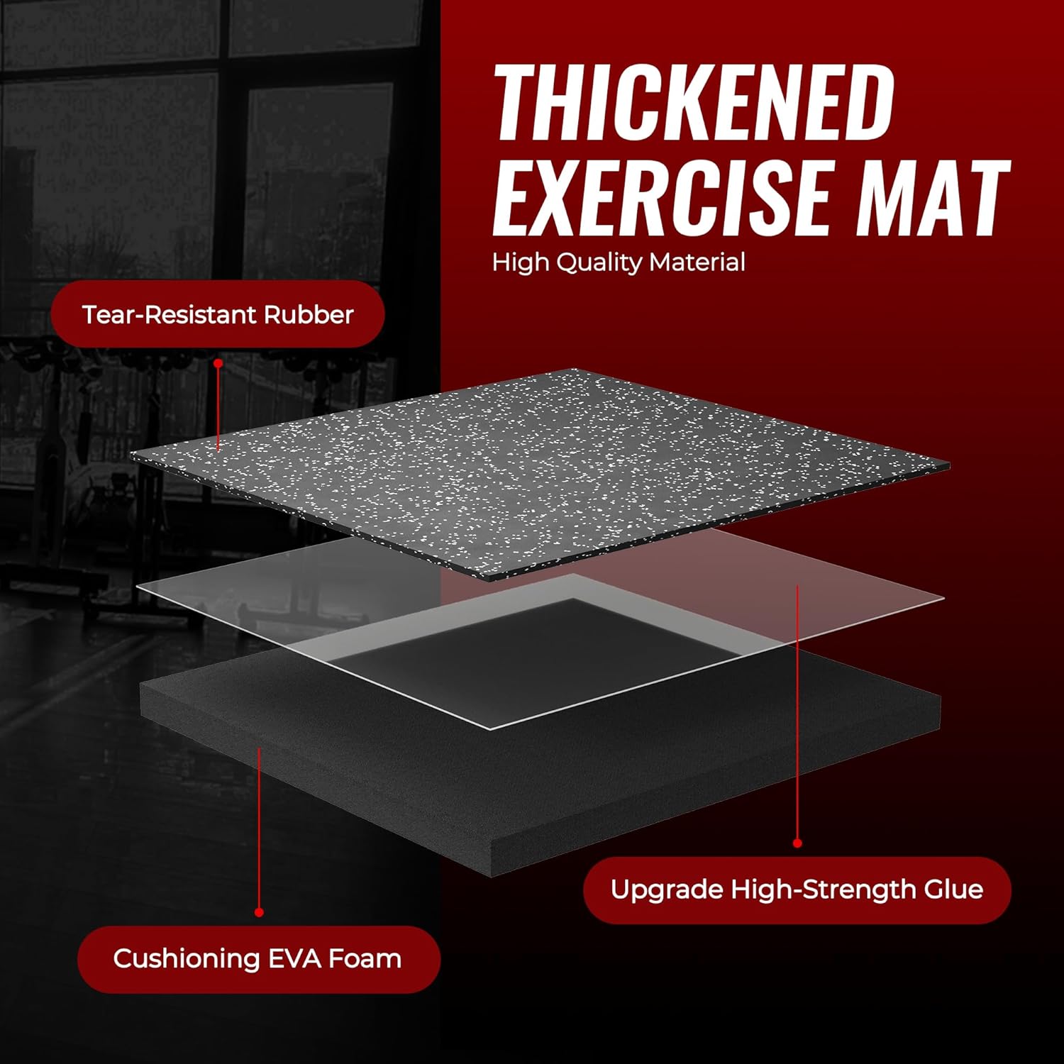 SUPERJARE 0.56'' Thick 12 Pcs 48 Sq Ft Rubber Top Exercise Equipment Mats, High Density EVA Foam Mats with Rubber Top, Interlocking Gym Flooring for Home Gym, Protective Workout Mat, Black/Grey