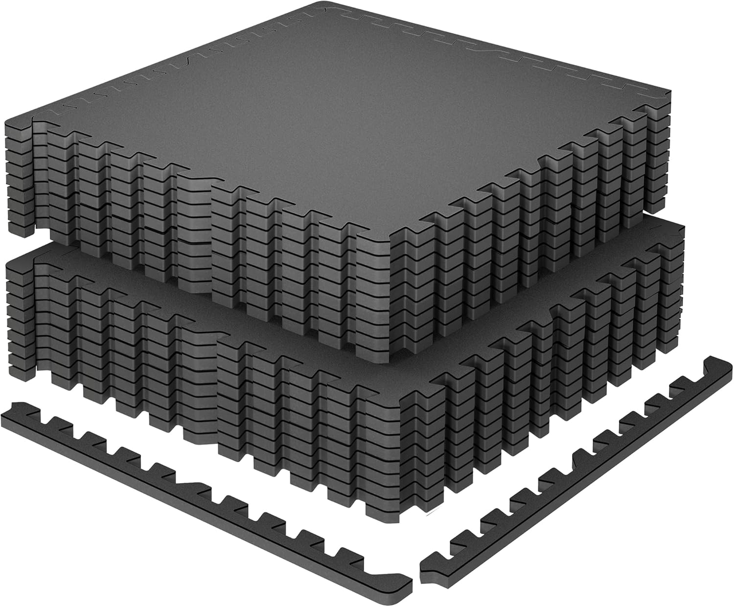 SUPERJARE 0.79'' Extra-Thick Exercise Equipment Mats, 12 Pcs 48 Sq Ft Rubber Top Floor Tiles with High Density EVA Foam, Interlocking Gym Flooring for Home Gym, Workout Mat, Black/Grey