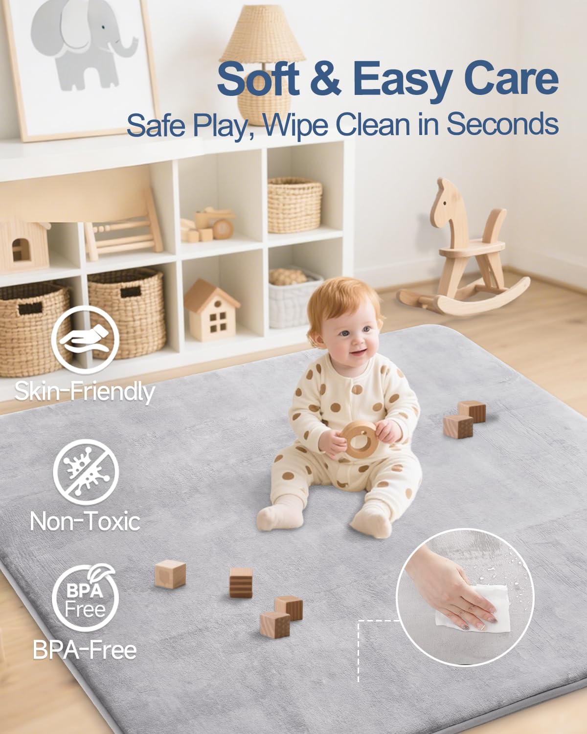 SEPARO Thick Baby Play Mat for Floor,50 x 50 Playpen Mat,Tummy Time Foam Mats,Ultra Soft Support & Plush Feel,Easy Care with Non-Slip Cushioned for Infant,Kids and Toddler Crawling,Grey