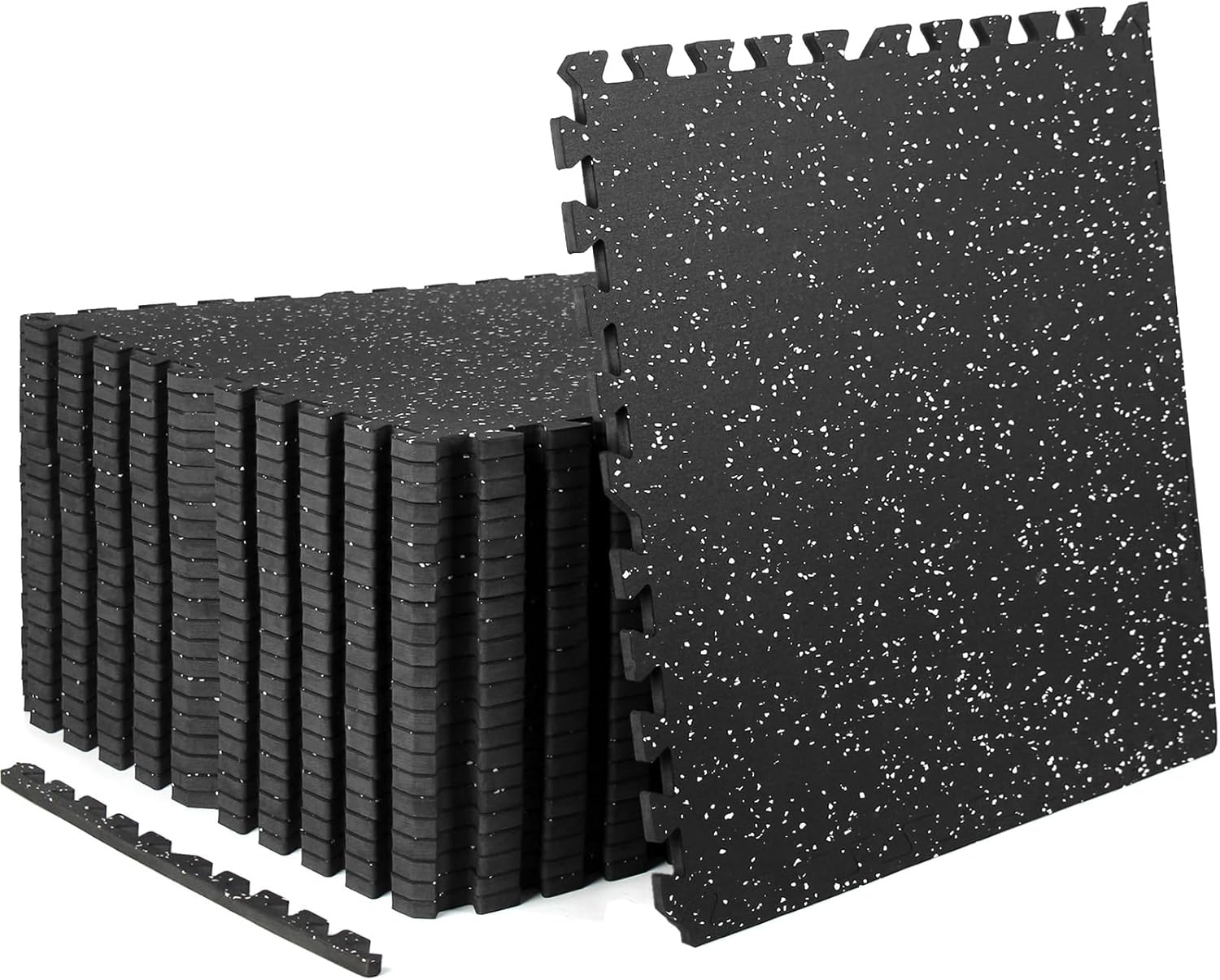 0.56in Thick 48 Sq Ft Exercise Equipment Mats, 12 Tiles Rubber Top EVA Foam Workout Mats, Interlocking Gym Flooring for Home Gym, 24 x 24in, Black & White
