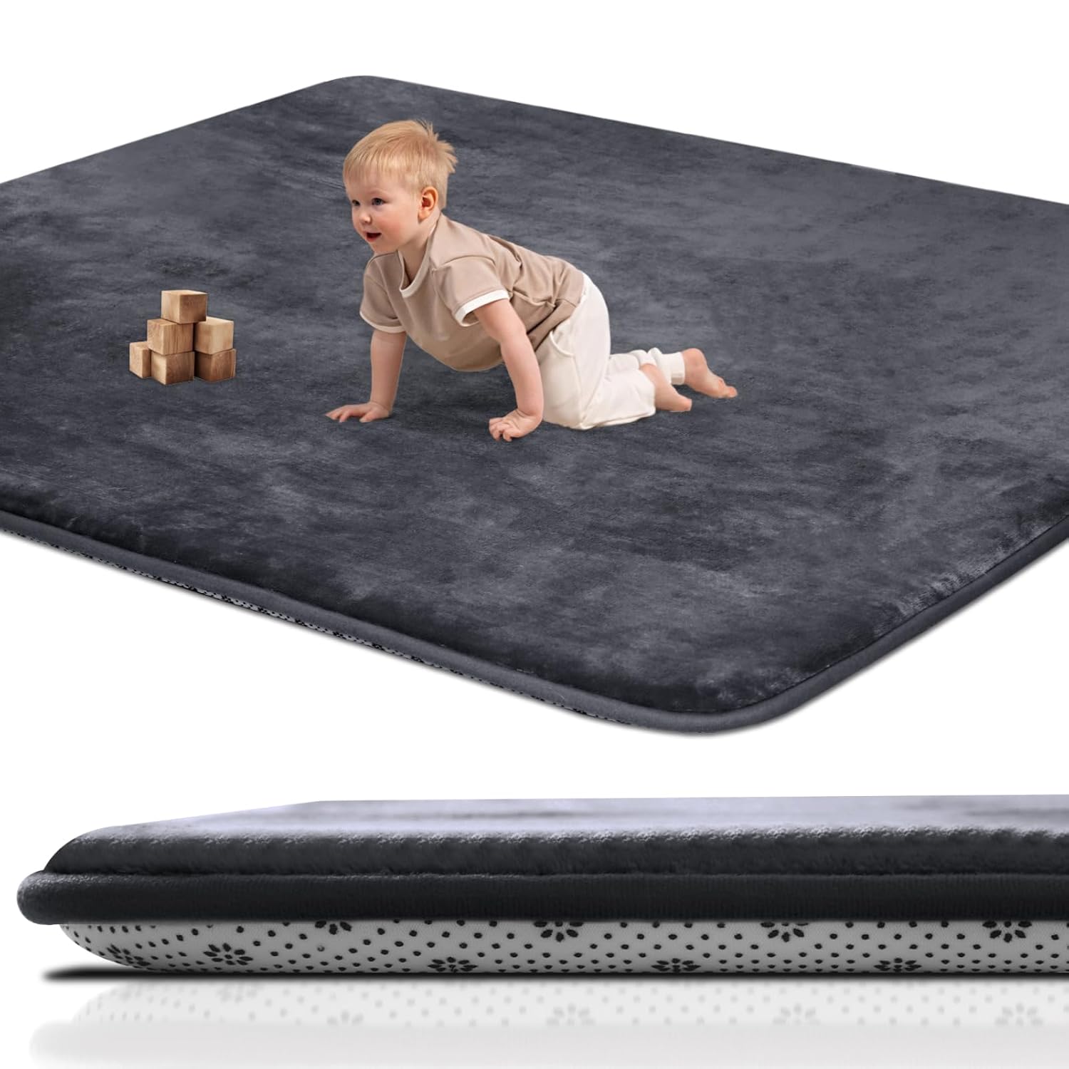 SEPARO Thick Baby Play Mat for Floor,50 x 50 Playpen Mat,Tummy Time Foam Mats,Ultra Soft Support & Plush Feel,Easy Care with Non-Slip Cushioned for Infant,Kids and Toddler Crawling,Grey