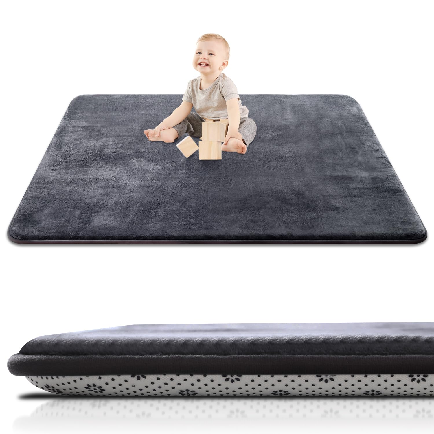 SEPARO Thick Baby Play Mat for Floor,50 x 50 Playpen Mat,Tummy Time Foam Mats,Ultra Soft Support & Plush Feel,Easy Care with Non-Slip Cushioned for Infant,Kids and Toddler Crawling,Grey