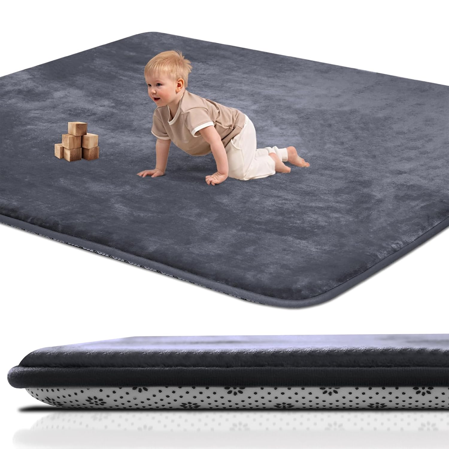 SEPARO Thick Baby Play Mat for Floor,50 x 50 Playpen Mat,Tummy Time Foam Mats,Ultra Soft Support & Plush Feel,Easy Care with Non-Slip Cushioned for Infant,Kids and Toddler Crawling,Grey