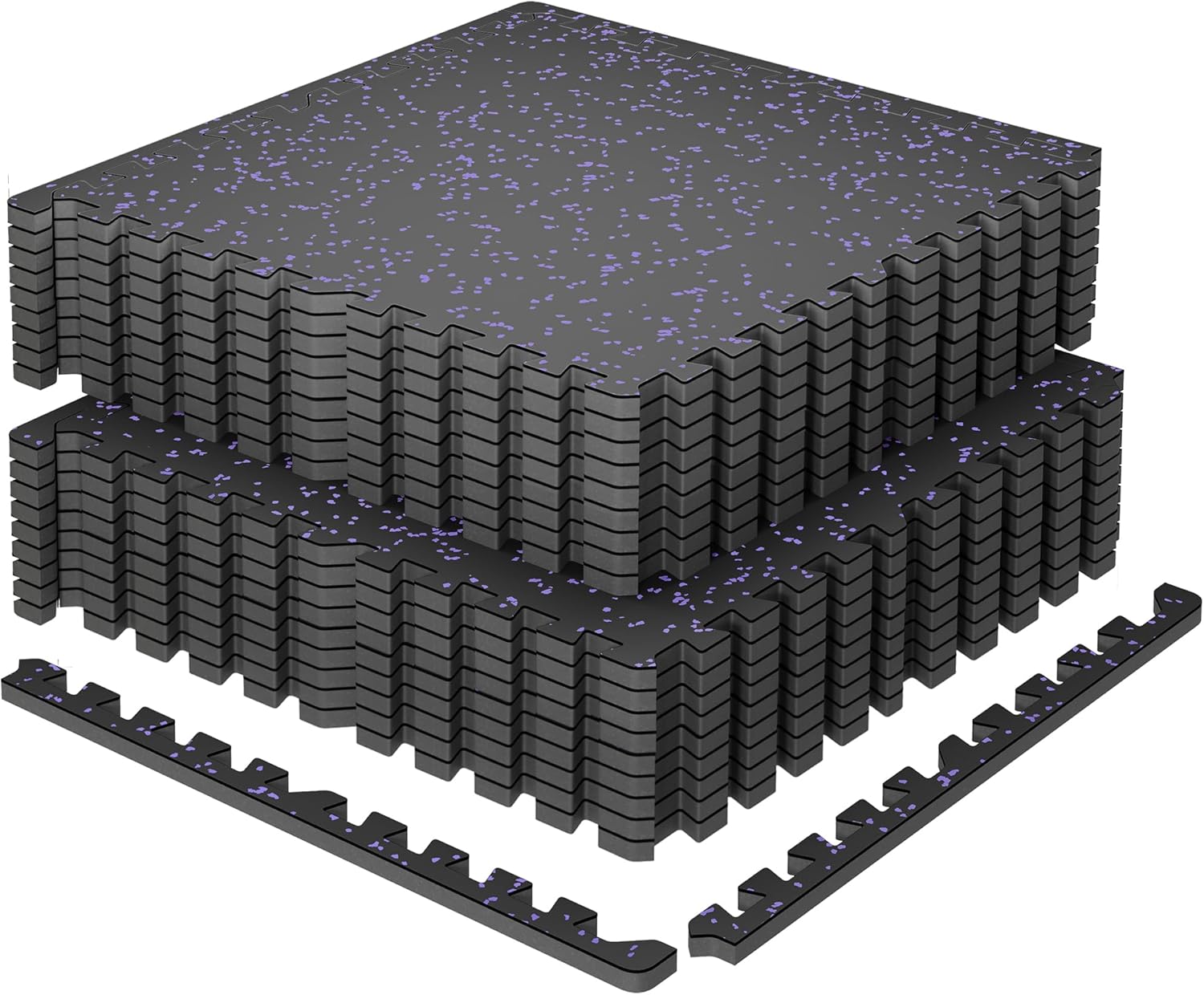 SUPERJARE 0.79'' Extra-Thick Exercise Equipment Mats, 12 Pcs 48 Sq Ft Rubber Top Floor Tiles with High Density EVA Foam, Interlocking Gym Flooring for Home Gym, Workout Mat, Black/Grey
