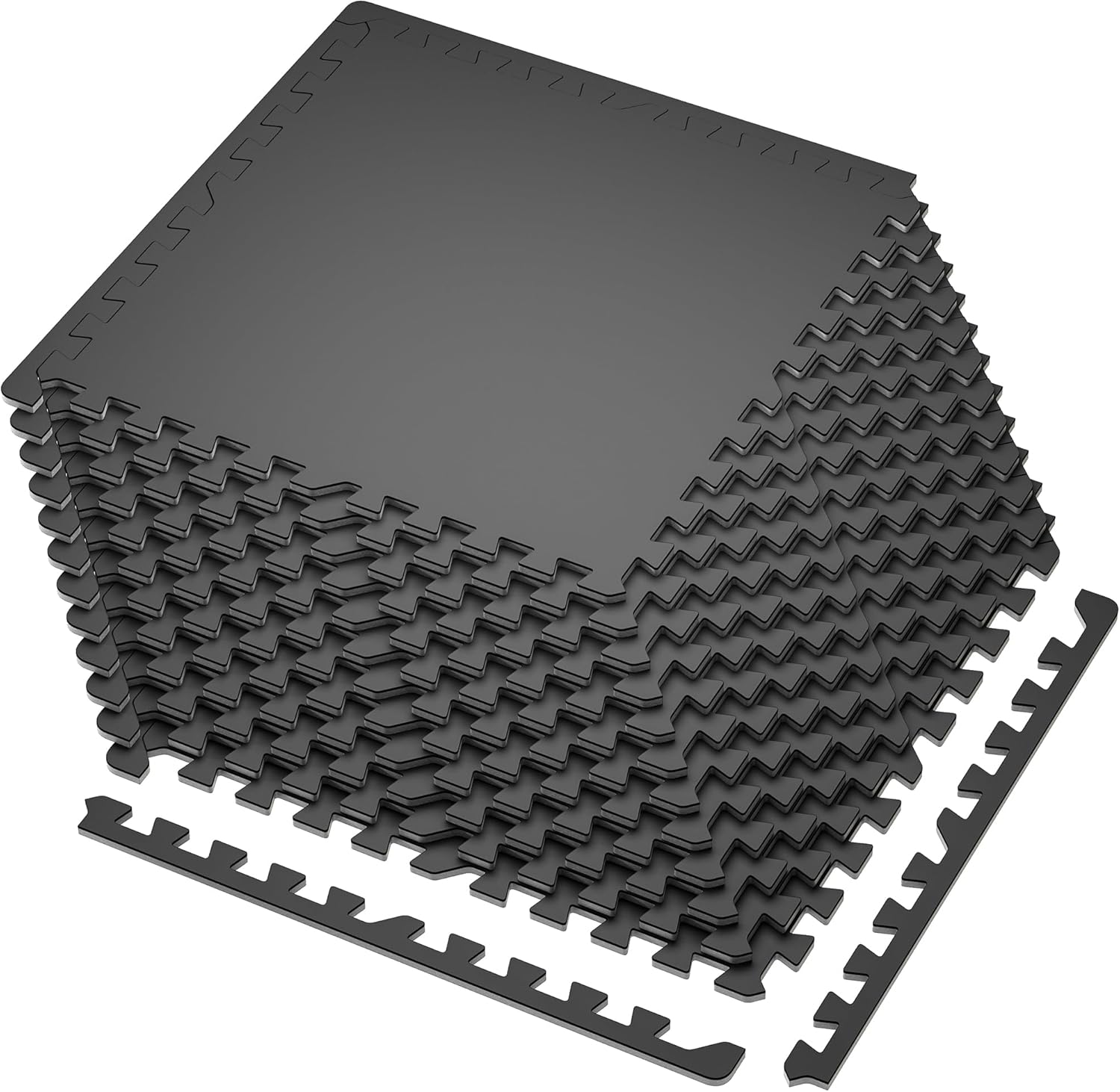 SUPERJARE 0.4'' Thick 24 Pcs 96 Sq Ft Rubber Top Exercise Equipment Mats, High Density EVA Foam Mats with Rubber Top, Interlocking Gym Flooring for Home Gym, Protective Workout Mat, Black/Grey