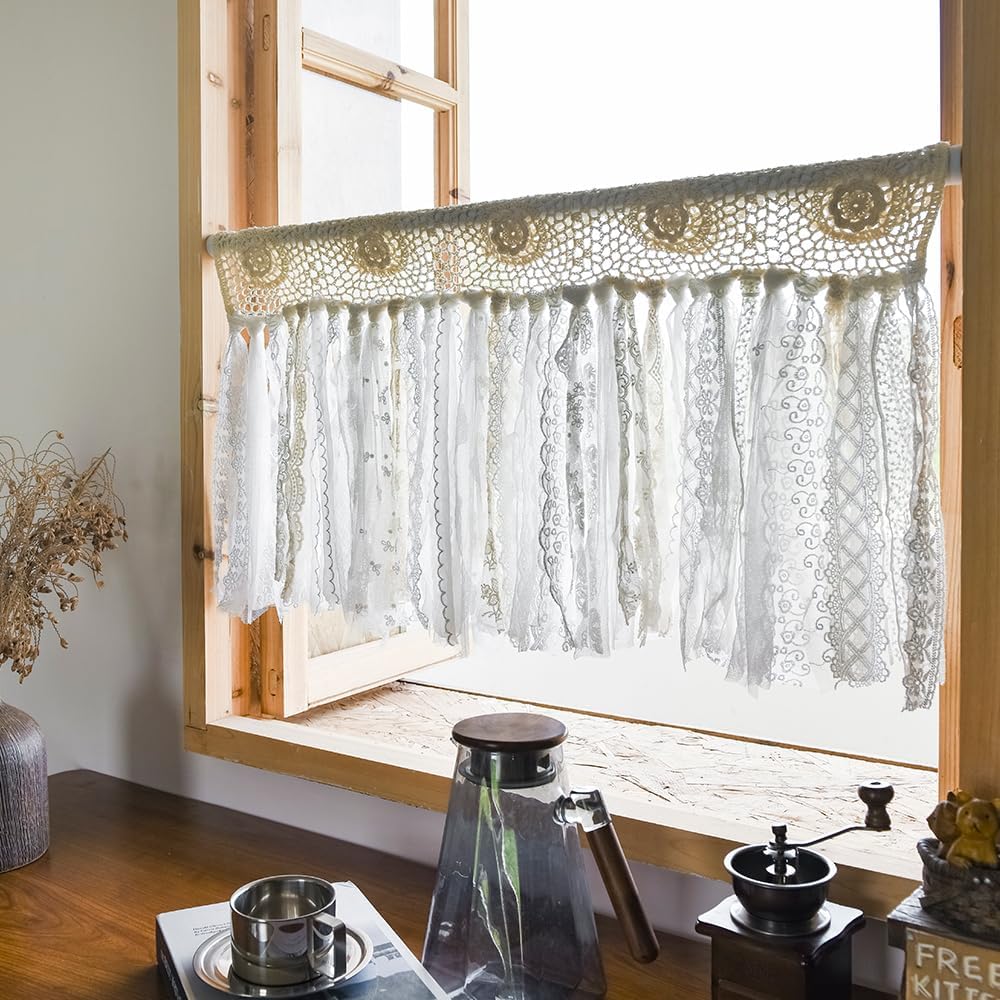 Lace Closet Curtain for Open Closet Boho Macrame Cotton Doorway Curtain Privacy Room Divider Curtain for Bedroom Kitchen Bathroom Wedding Backdrop Wall Hanging Bohemian Decor 40" W x 72" L Cream