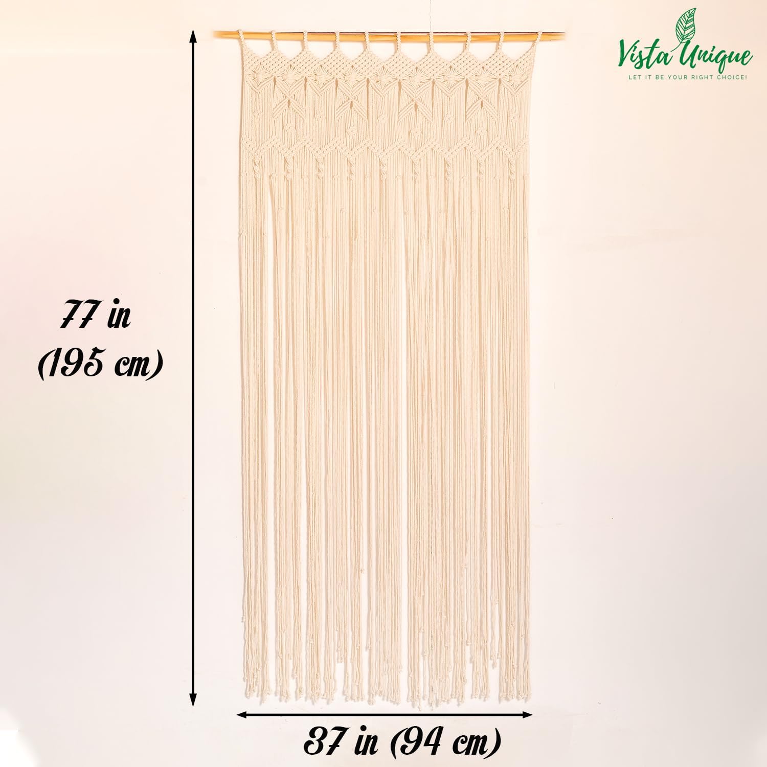 Beige Macrame Doorway Curtains Handmade Boho Doorway Curtain Bedroom 37" W * 77" L, Boho Curtains Macrame Wall Hanging - Beaded Curtains for Doorways