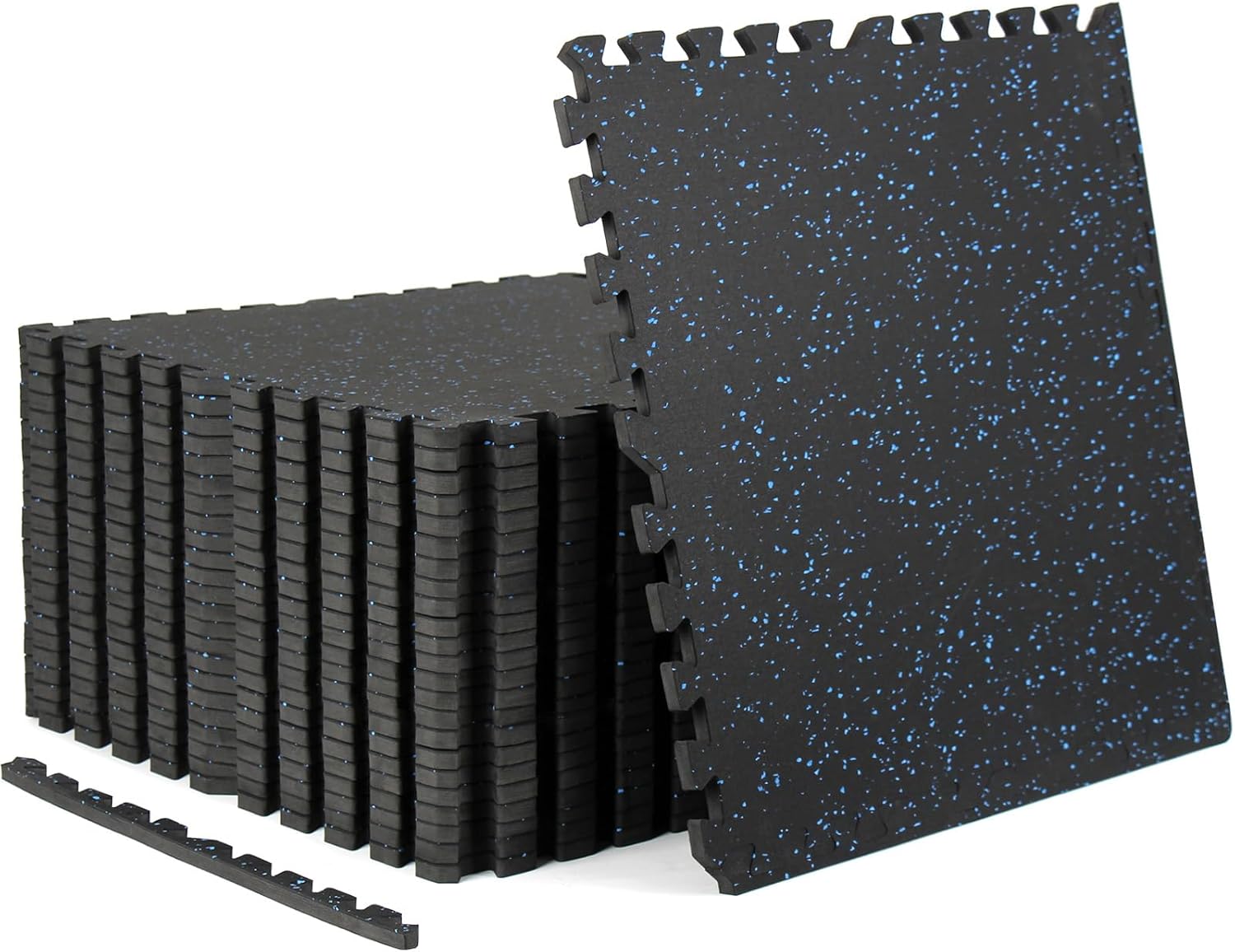 0.56in Thick 48 Sq Ft Exercise Equipment Mats, 12 Tiles Rubber Top EVA Foam Workout Mats, Interlocking Gym Flooring for Home Gym, 24 x 24in, Black & White