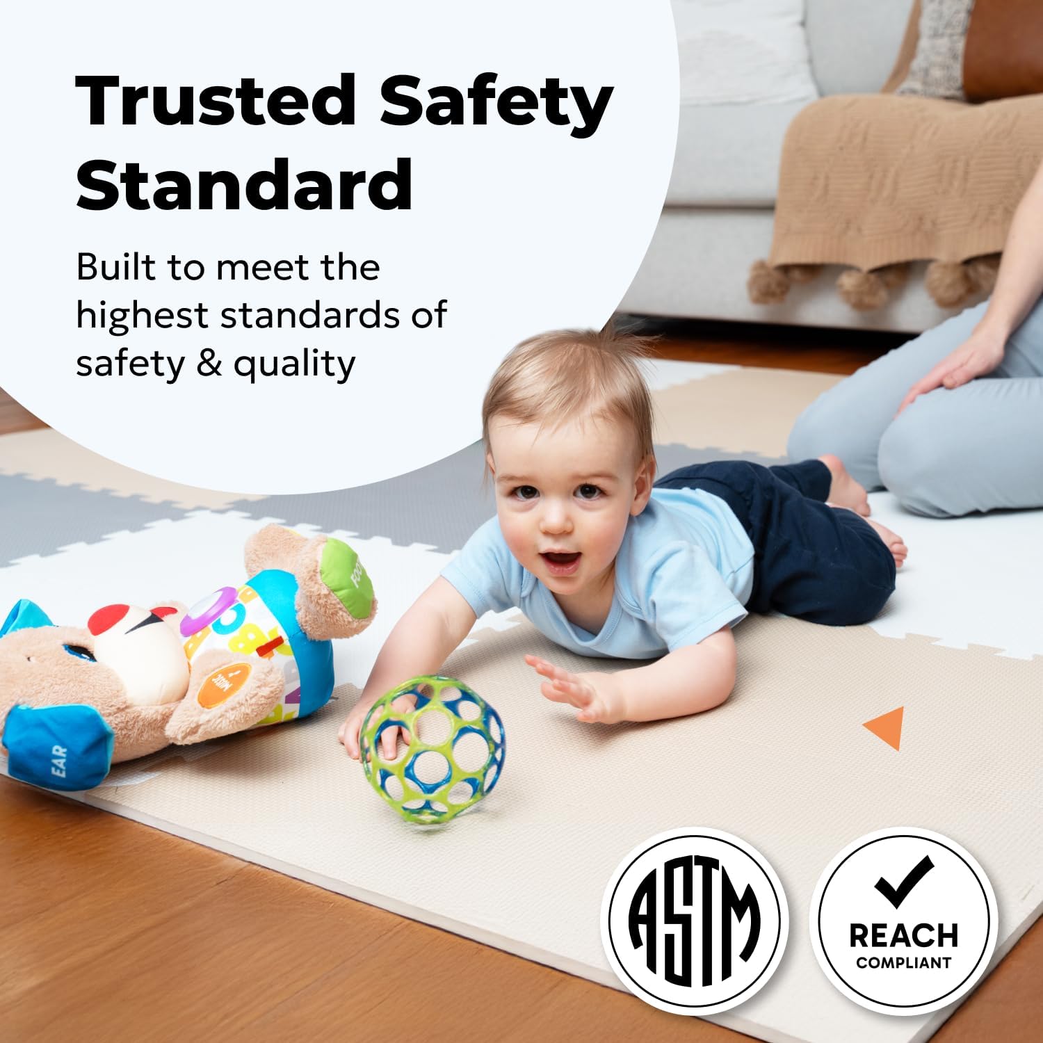 MioTetto Baby Play Mat, Soft Foam Floor Tiles for Kids. Adjustable Interlocking Foam Tiles, Fits with 74x74 Playpen Baby mat for Crawling & Development, Safe & Non-Toxic Playmat for Babies 6-12 Months