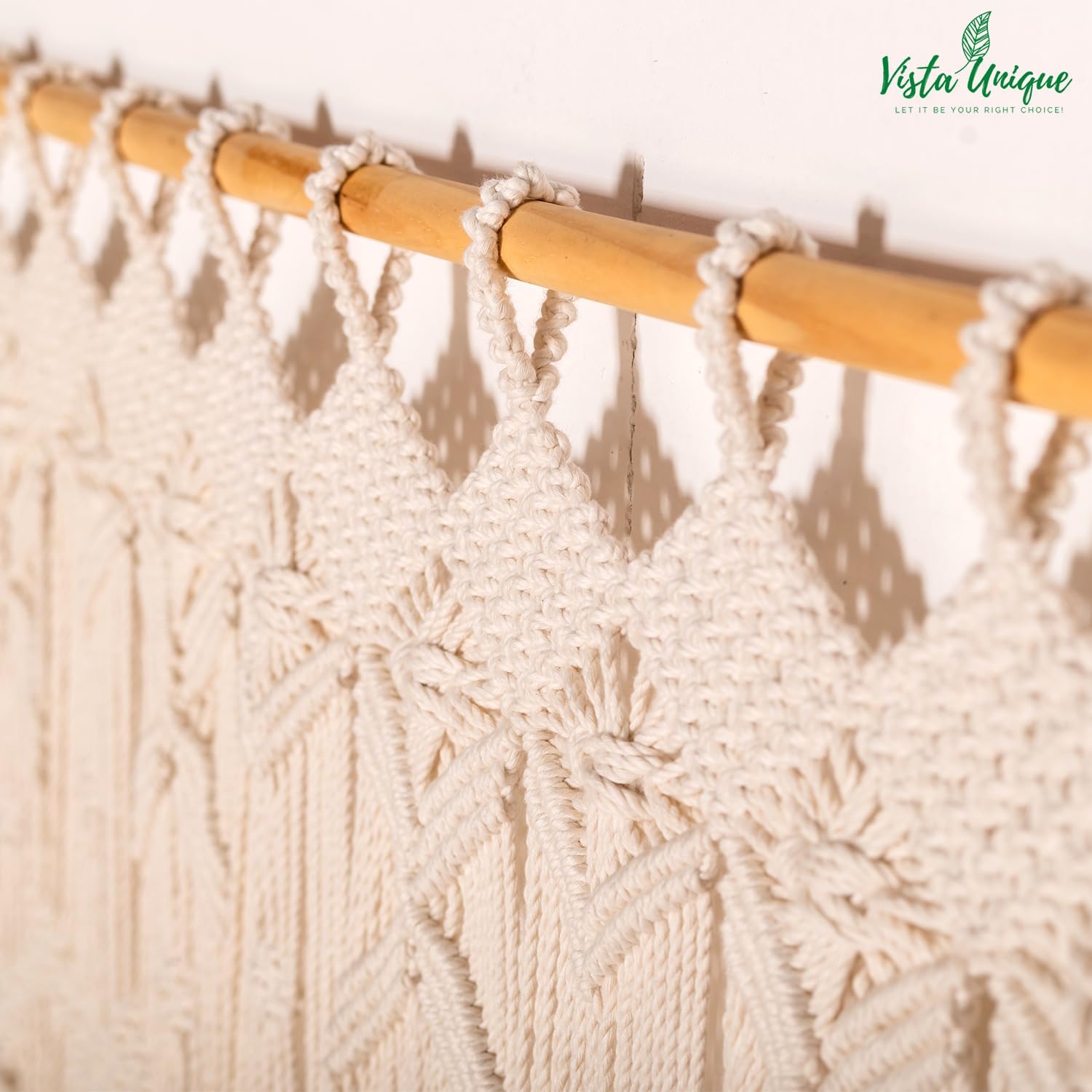Beige Macrame Doorway Curtains Handmade Boho Doorway Curtain Bedroom 37" W * 77" L, Boho Curtains Macrame Wall Hanging - Beaded Curtains for Doorways