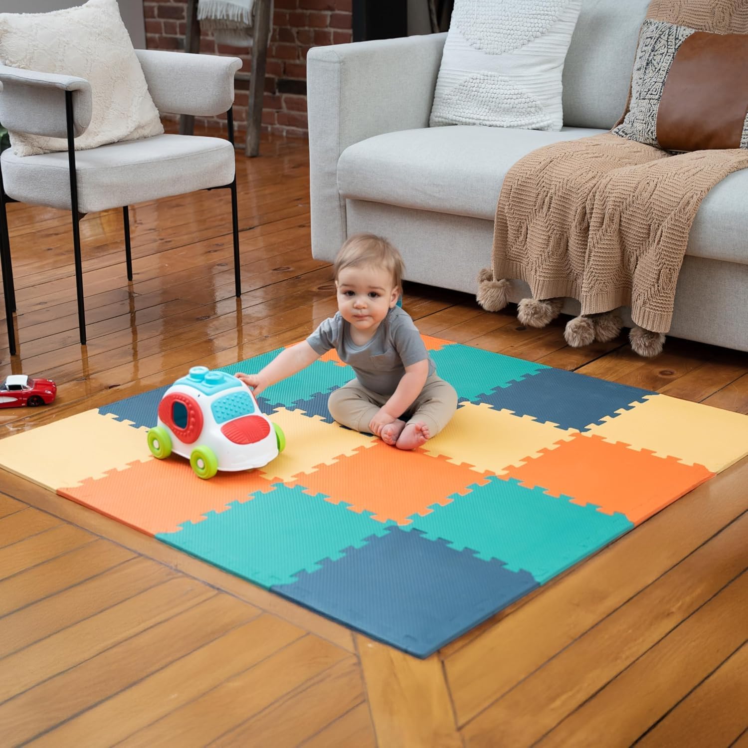 MioTetto Baby Play Mat, Soft Foam Floor Tiles for Kids. Adjustable Interlocking Foam Tiles, Fits with 74x74 Playpen Baby mat for Crawling & Development, Safe & Non-Toxic Playmat for Babies 6-12 Months