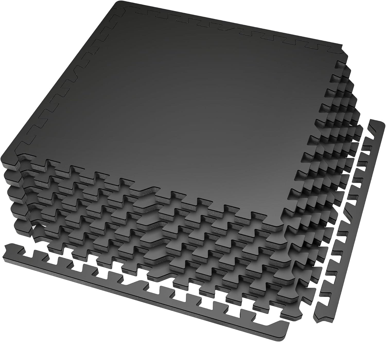 SUPERJARE 0.56'' Thick 12 Pcs 48 Sq Ft Rubber Top Exercise Equipment Mats, High Density EVA Foam Mats with Rubber Top, Interlocking Gym Flooring for Home Gym, Protective Workout Mat, Black/Grey