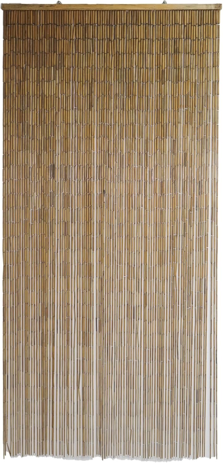 Tropical Leaves Curtain Wall Art, Decorative Room Divider, Natural Vietnamese Craft, Indoor Hanging Bamboo Blinds, Sturdy Hook, Easy to Clean, 35.43 x 78.74 Inches