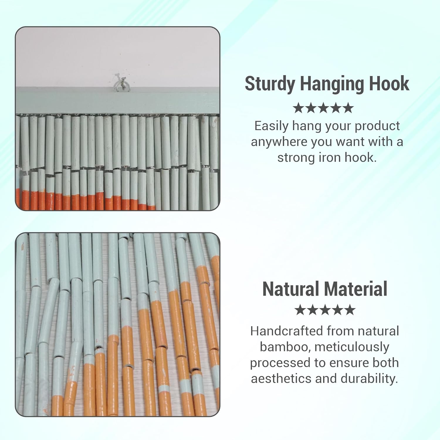 Tropical Leaves Curtain Wall Art, Decorative Room Divider, Natural Vietnamese Craft, Indoor Hanging Bamboo Blinds, Sturdy Hook, Easy to Clean, 35.43 x 78.74 Inches