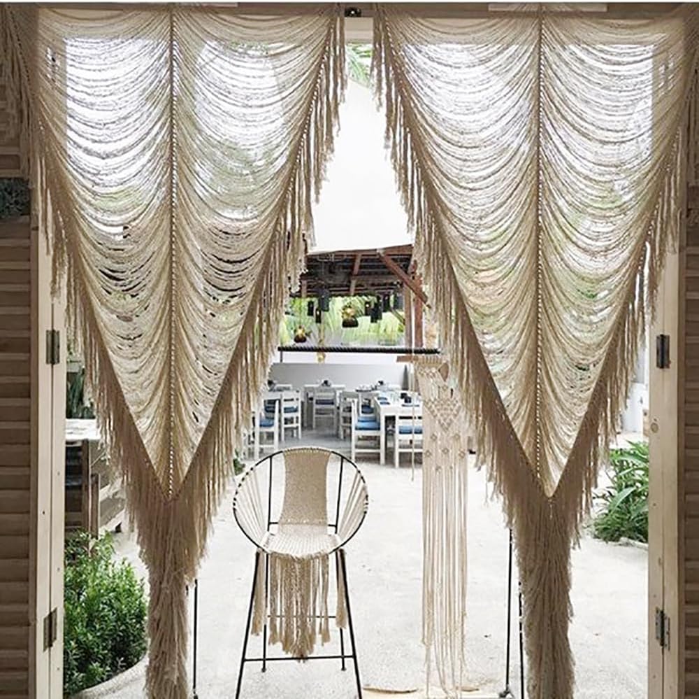 Macrame Curtain Boho Curtain Doorway Window Wall Decor Fiber Yarn Art Handwoven Wall Hanging Art Craftsmanship Home Door Bedroom Wedding Backdrop Arch,Closet Room Divider 59" W x 75" H (1 Panel,Khaki)