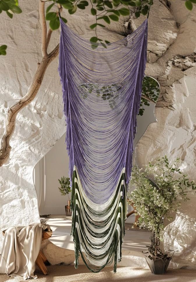 Macrame Curtain Boho Curtain Doorway Window Wall Decor Fiber Yarn Art Handwoven Wall Hanging Art Craftsmanship Home Door Bedroom Wedding Backdrop Arch,Closet Room Divider 59" W x 75" H (1 Panel,Khaki)