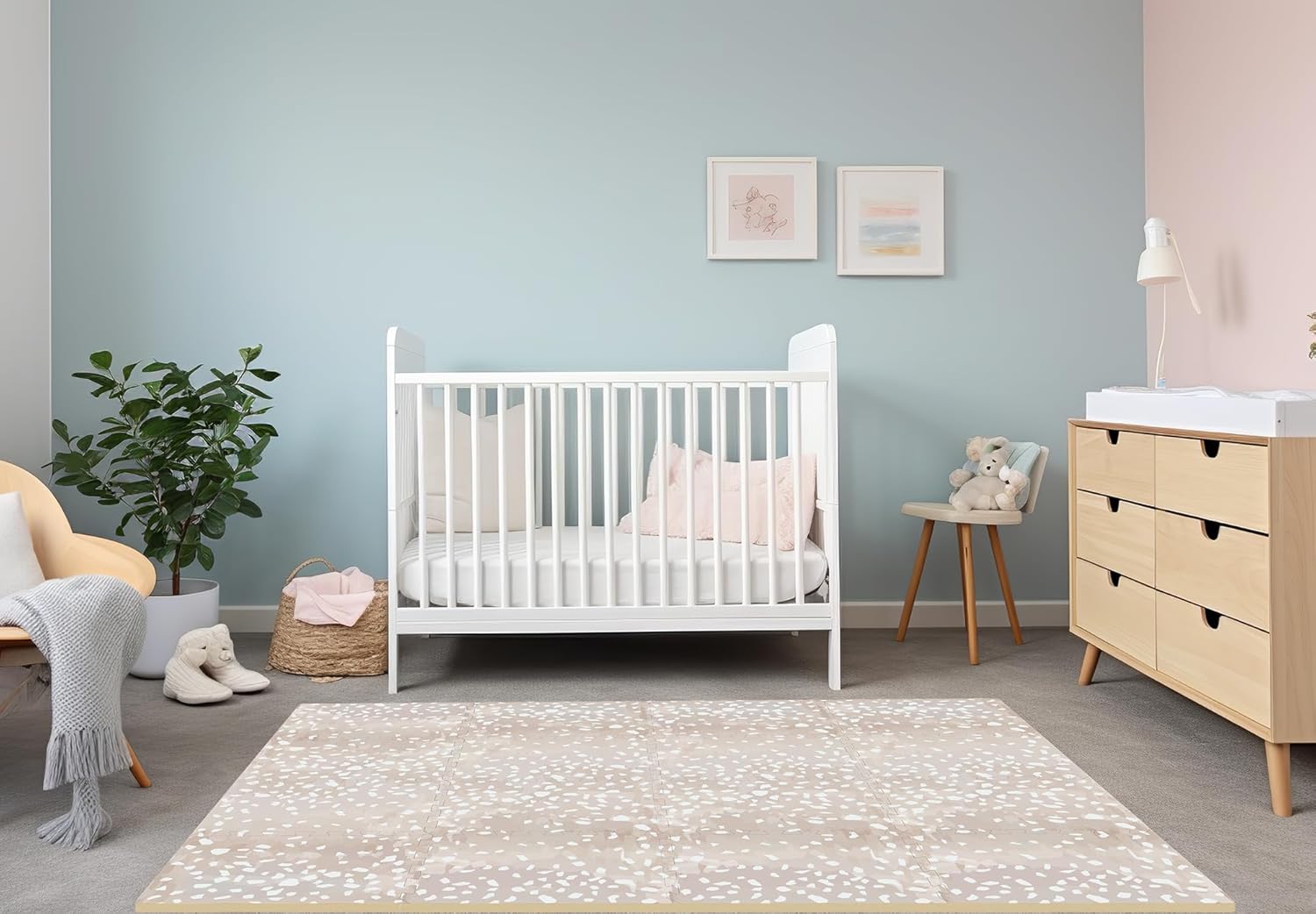 Upgraded Premium Soft Foam Baby Play Mat – Connectable to Create Larger Play Spaces, 5.5 x 3.9 ft, Easy to Clean, 0.5” Thick – Modern Terrazzo Design for Playrooms and Home Décor