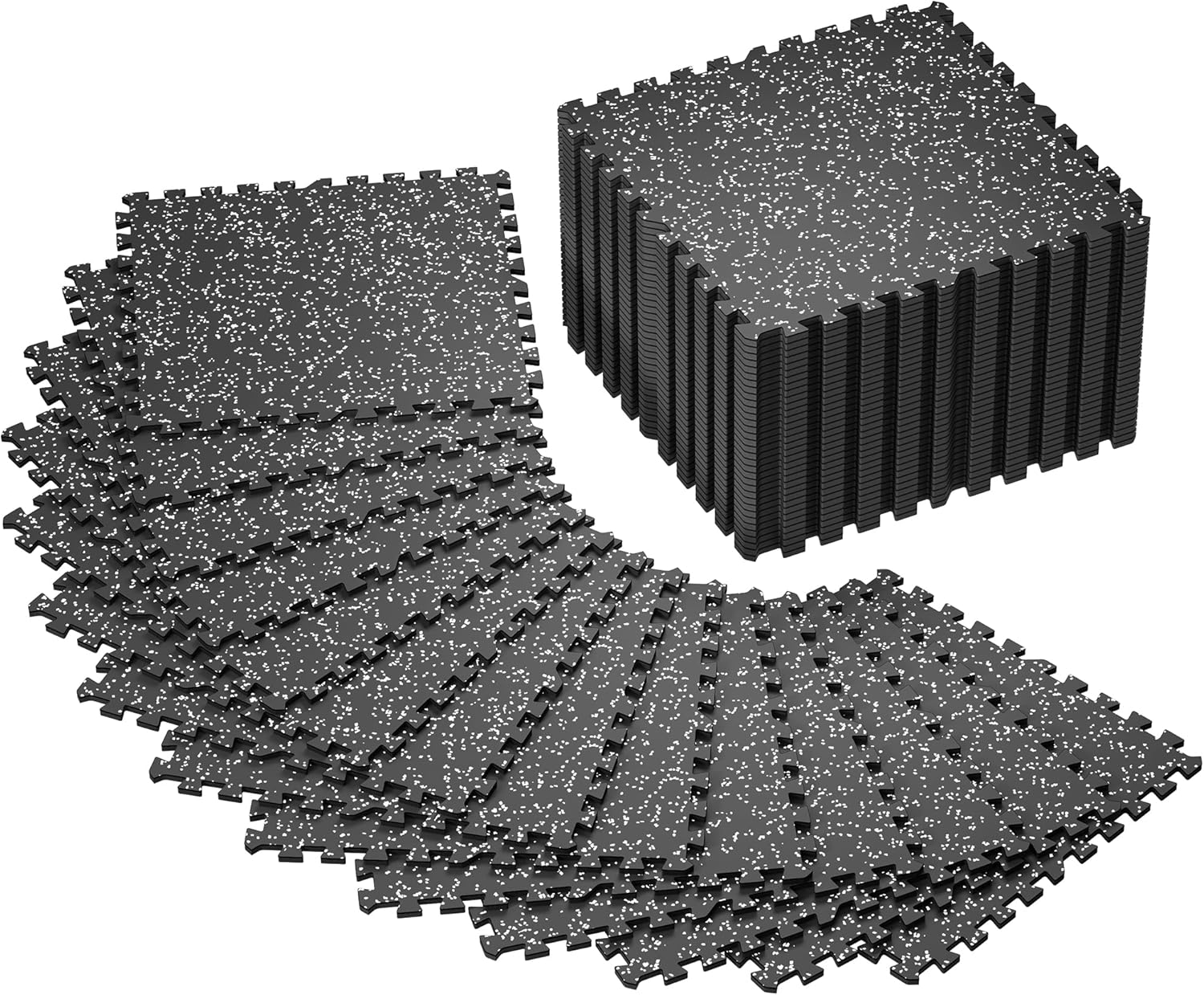 SUPERJARE 0.4'' Thick 24 Pcs 96 Sq Ft Rubber Top Exercise Equipment Mats, High Density EVA Foam Mats with Rubber Top, Interlocking Gym Flooring for Home Gym, Protective Workout Mat, Black/Grey