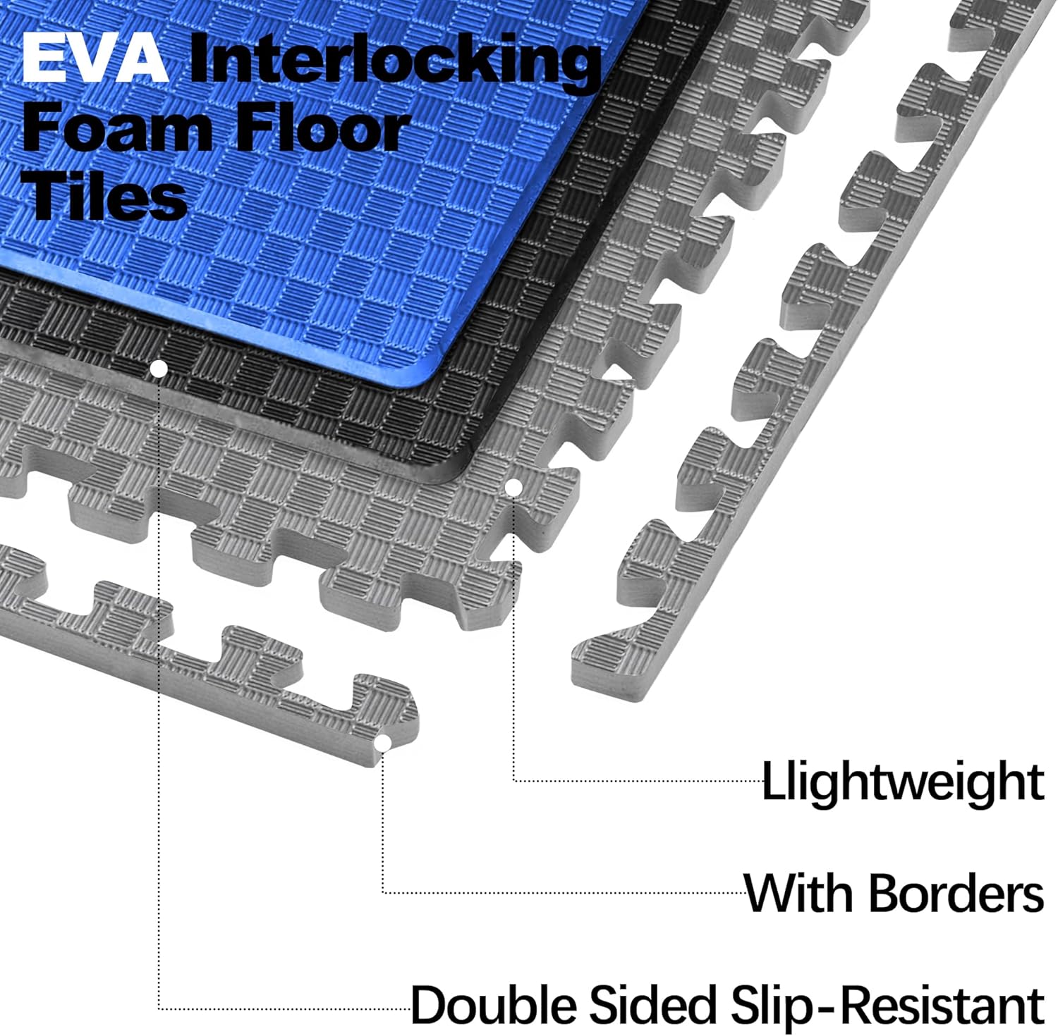 Elevon Puzzle Exercise Gym Flooring Mat, 1" Thick EVA Interlocking Foam Tiles Workout Mat for Home Gym, Fitness Equipment, MMA, Gymnastics, 18 Tiles Shock-Absorbing Exercise Mat, Black (72 Sq Ft)