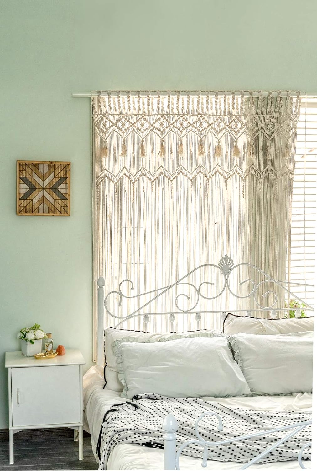 Mkono Macrame Curtain Large Boho Woven Wall Hanging Window Curtains Handmade Bohemian Decor for Window Doorway Closet Wedding Backdrop Arch Bedroom Living Room Apartment, 51''W x 70''L, Set of 2
