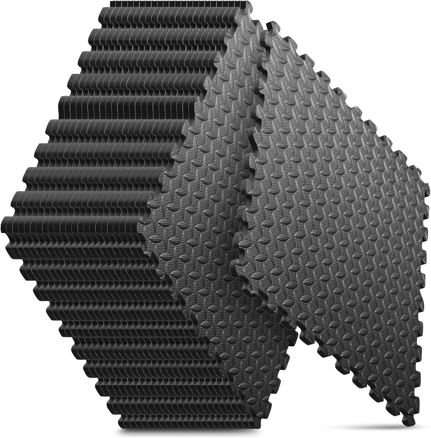 Home Gym Mat, Puzzle Exercise Mat, EVA Interlocking Foam Floor Tiles for Home Workout Equipment and Kids' Play Areas - Black, 24 in x 24 in x ½ in - 16 Tiles (Black, 16 Pack, 64 SQ FT)