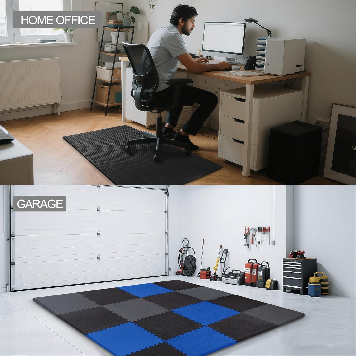 Elevon Puzzle Exercise Gym Flooring Mat, 1" Thick EVA Interlocking Foam Tiles Workout Mat for Home Gym, Fitness Equipment, MMA, Gymnastics, 18 Tiles Shock-Absorbing Exercise Mat, Black (72 Sq Ft)