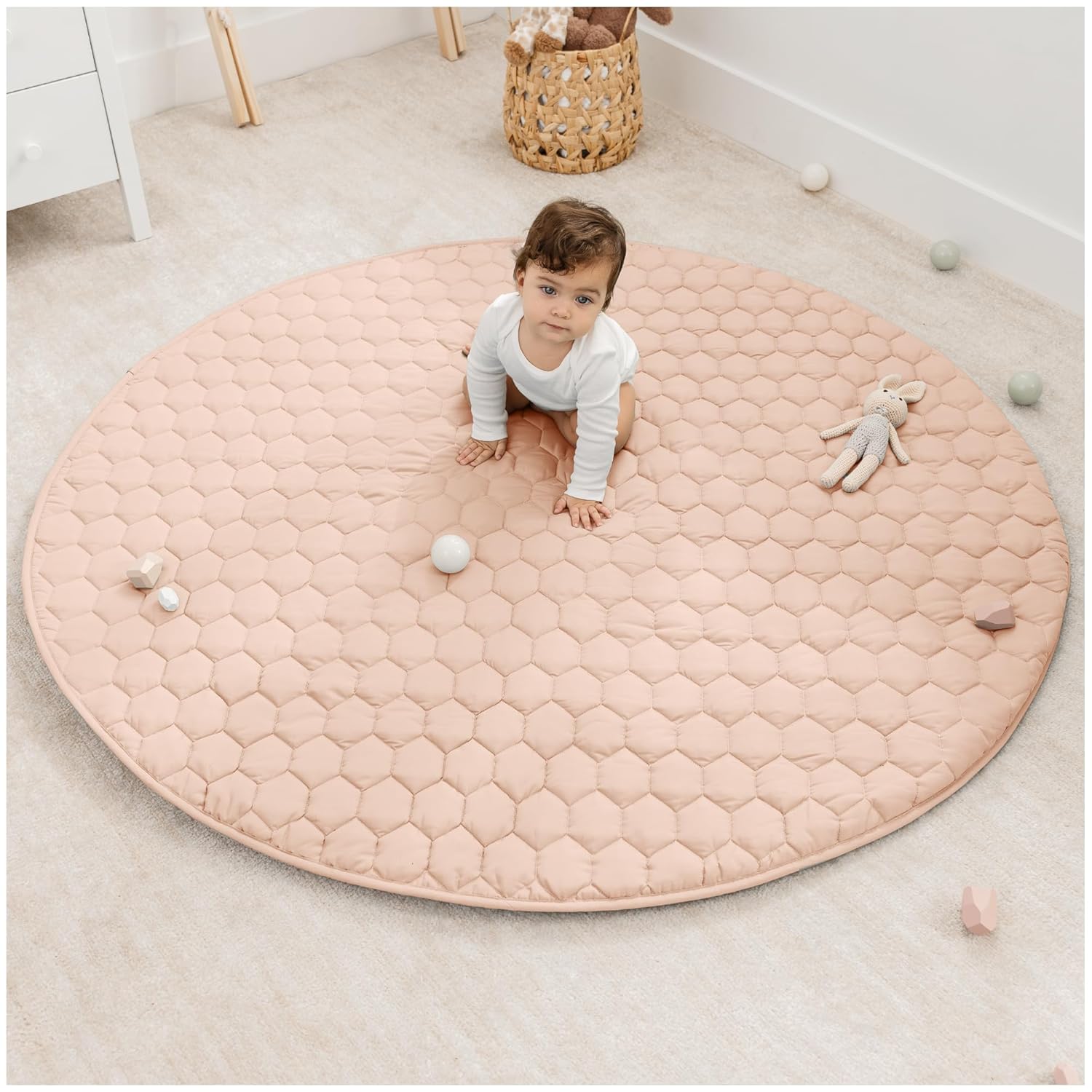Comfy Cubs Square Kids Play Mat - 56 x 56 inches Soft Quilted Baby Floor Mat with Non-Slip Bottom - Plush Design for Toddlers' Playtime and Relaxation - Comfortable and Durable - Fern