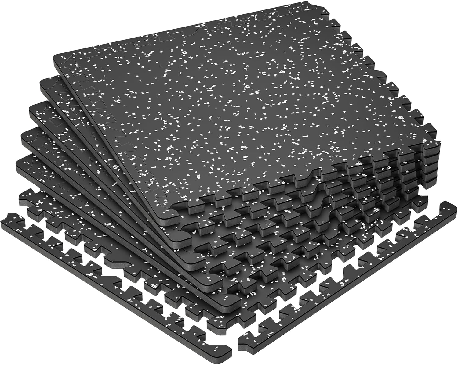 SUPERJARE 0.79'' Extra-Thick Exercise Equipment Mats, 12 Pcs 48 Sq Ft Rubber Top Floor Tiles with High Density EVA Foam, Interlocking Gym Flooring for Home Gym, Workout Mat, Black/Grey