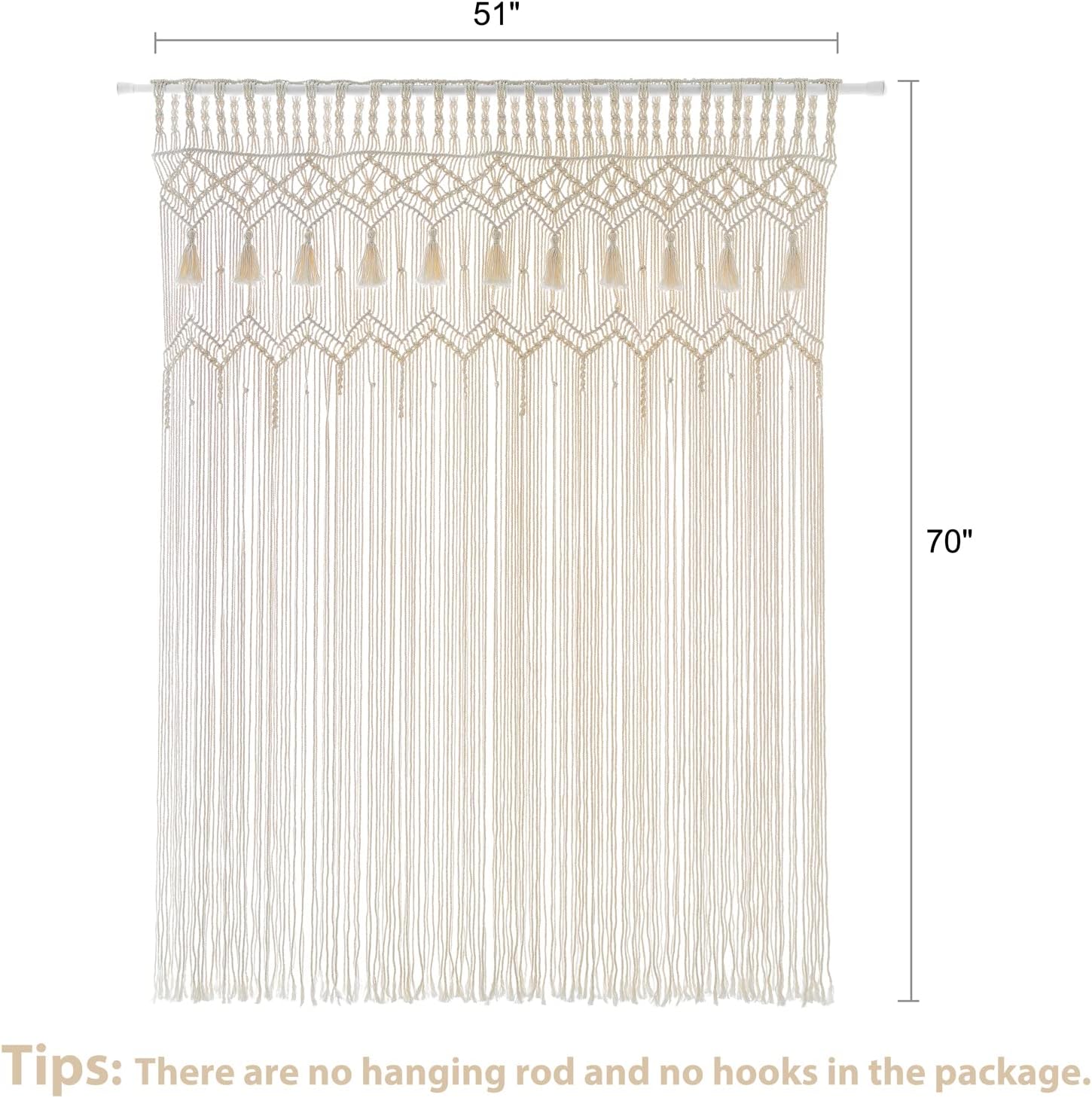 Mkono Macrame Curtain Large Boho Woven Wall Hanging Window Curtains Handmade Bohemian Decor for Window Doorway Closet Wedding Backdrop Arch Bedroom Living Room Apartment, 51''W x 70''L, Set of 2