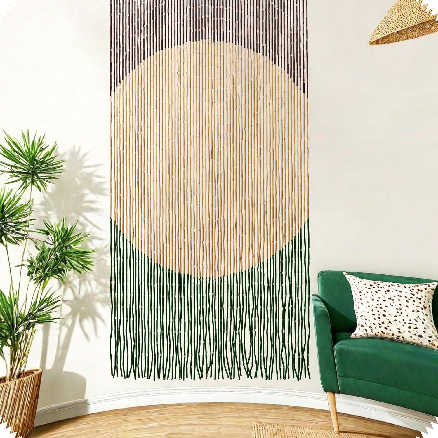 Handmade Bamboo Beaded Curtain for Doorways 65 Strands 35.5" x 75" Boho Door Curtains Window Hanging Room Divider Partition for Home Decoration