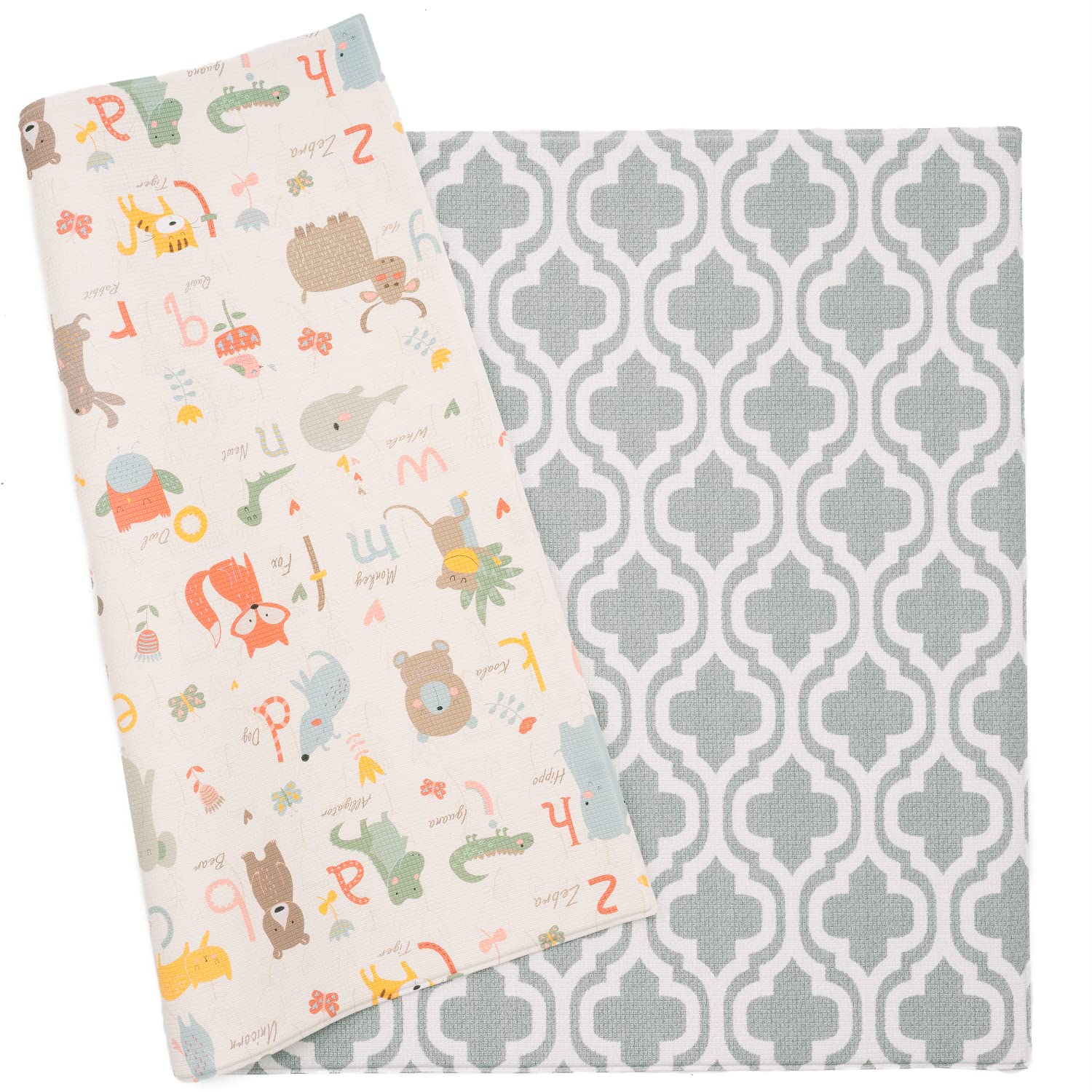 Baby Care Play Mat (Medium, Hygge - Twig & Maze) 73’’ x 49’’ Original One-Piece Reversible Rollable Waterproof Play Mat for Infants, Babies, Toddler, and Kids
