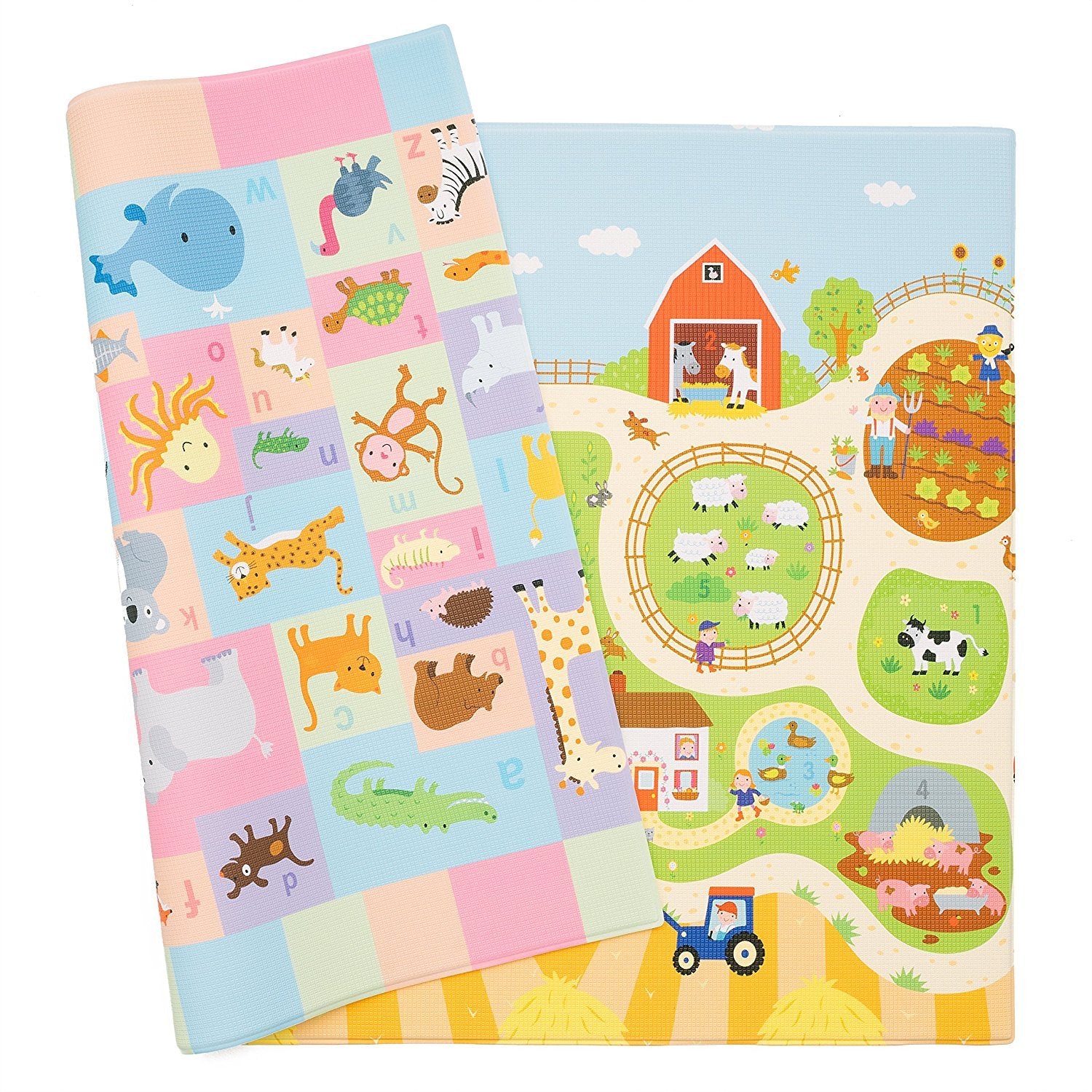 Baby Care Play Mat (Medium, Hygge - Twig & Maze) 73’’ x 49’’ Original One-Piece Reversible Rollable Waterproof Play Mat for Infants, Babies, Toddler, and Kids