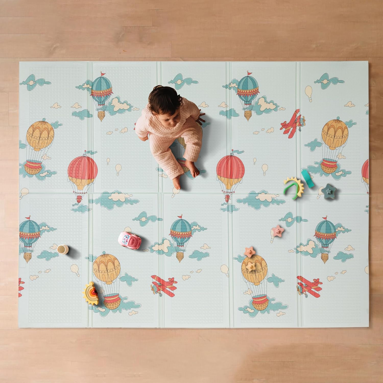 Nuby Reversible Baby Floor Mat, 77" x 58" - Foldable and Lightweight Baby Play Mat for Floor - Easy Storage and Travel - Stars and Sky