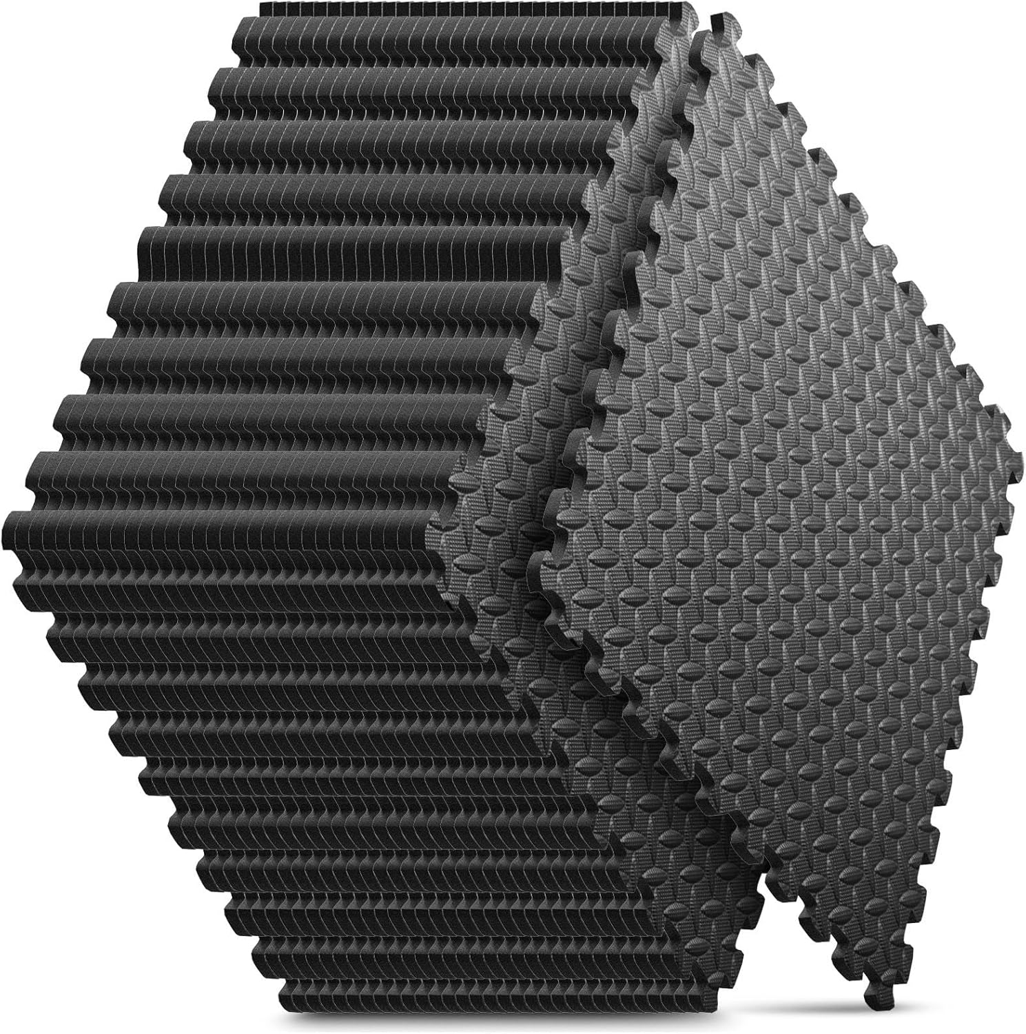 Home Gym Mat, Puzzle Exercise Mat, EVA Interlocking Foam Floor Tiles for Home Workout Equipment and Kids' Play Areas - Black, 24 in x 24 in x ½ in - 16 Tiles (Black, 16 Pack, 64 SQ FT)