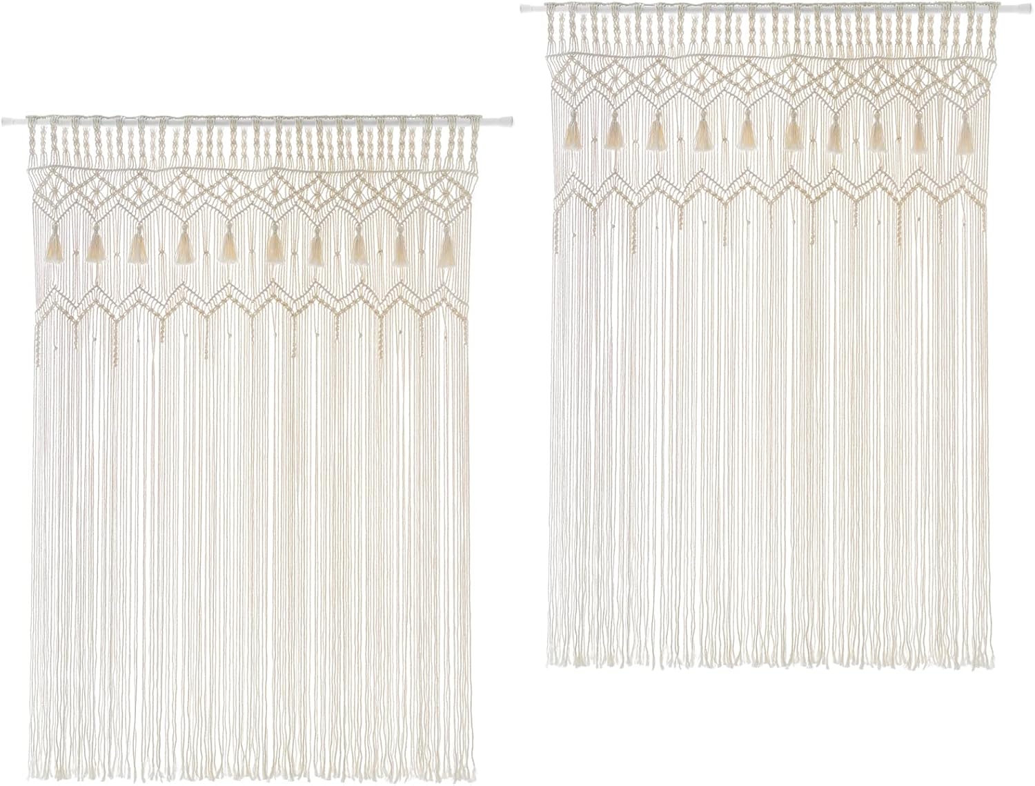 Mkono Macrame Curtain Large Boho Woven Wall Hanging Window Curtains Handmade Bohemian Decor for Window Doorway Closet Wedding Backdrop Arch Bedroom Living Room Apartment, 51''W x 70''L, Set of 2