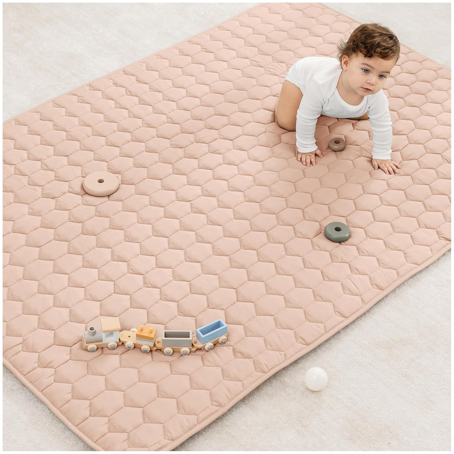 Comfy Cubs Square Kids Play Mat - 56 x 56 inches Soft Quilted Baby Floor Mat with Non-Slip Bottom - Plush Design for Toddlers' Playtime and Relaxation - Comfortable and Durable - Fern