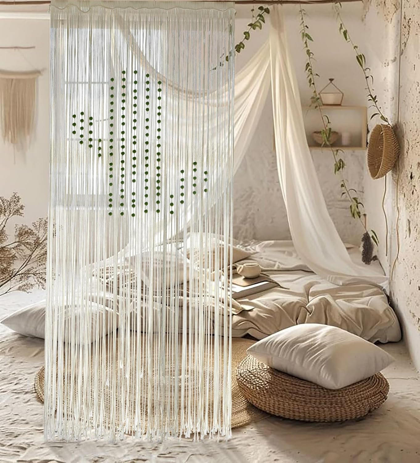 Macrame Curtain Boho Curtain Doorway Window Wall Decor Fiber Yarn Art Handwoven Wall Hanging Art Craftsmanship Home Door Bedroom Wedding Backdrop Arch,Closet Room Divider 59" W x 75" H (1 Panel,Khaki)