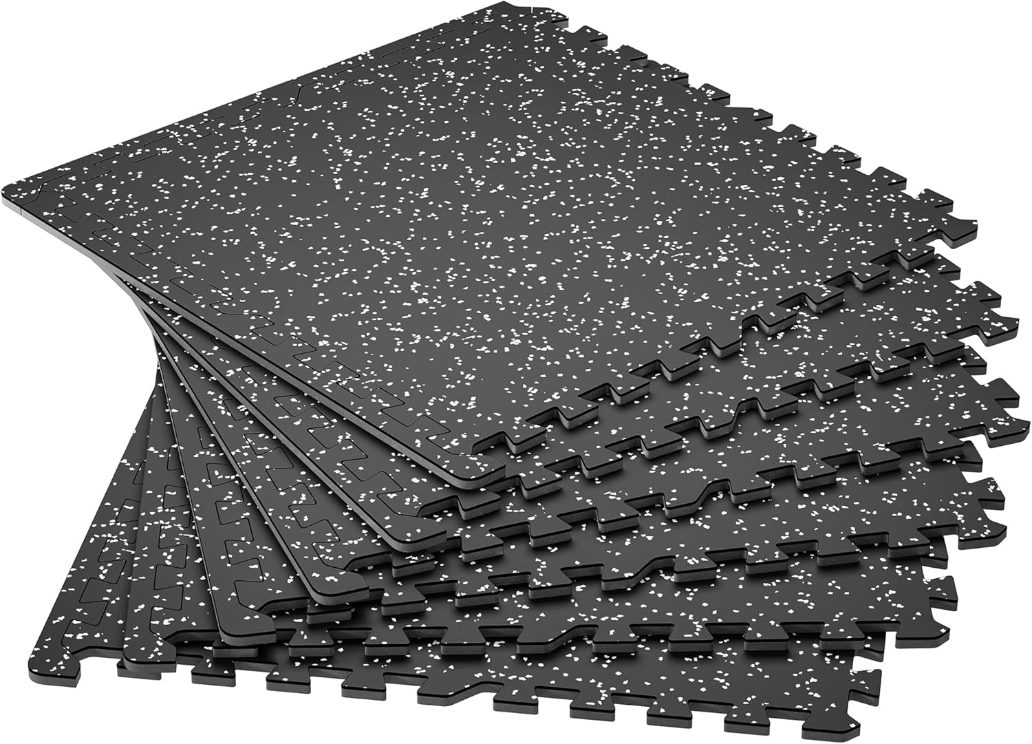 SUPERJARE 0.4'' Thick 24 Pcs 96 Sq Ft Rubber Top Exercise Equipment Mats, High Density EVA Foam Mats with Rubber Top, Interlocking Gym Flooring for Home Gym, Protective Workout Mat, Black/Grey