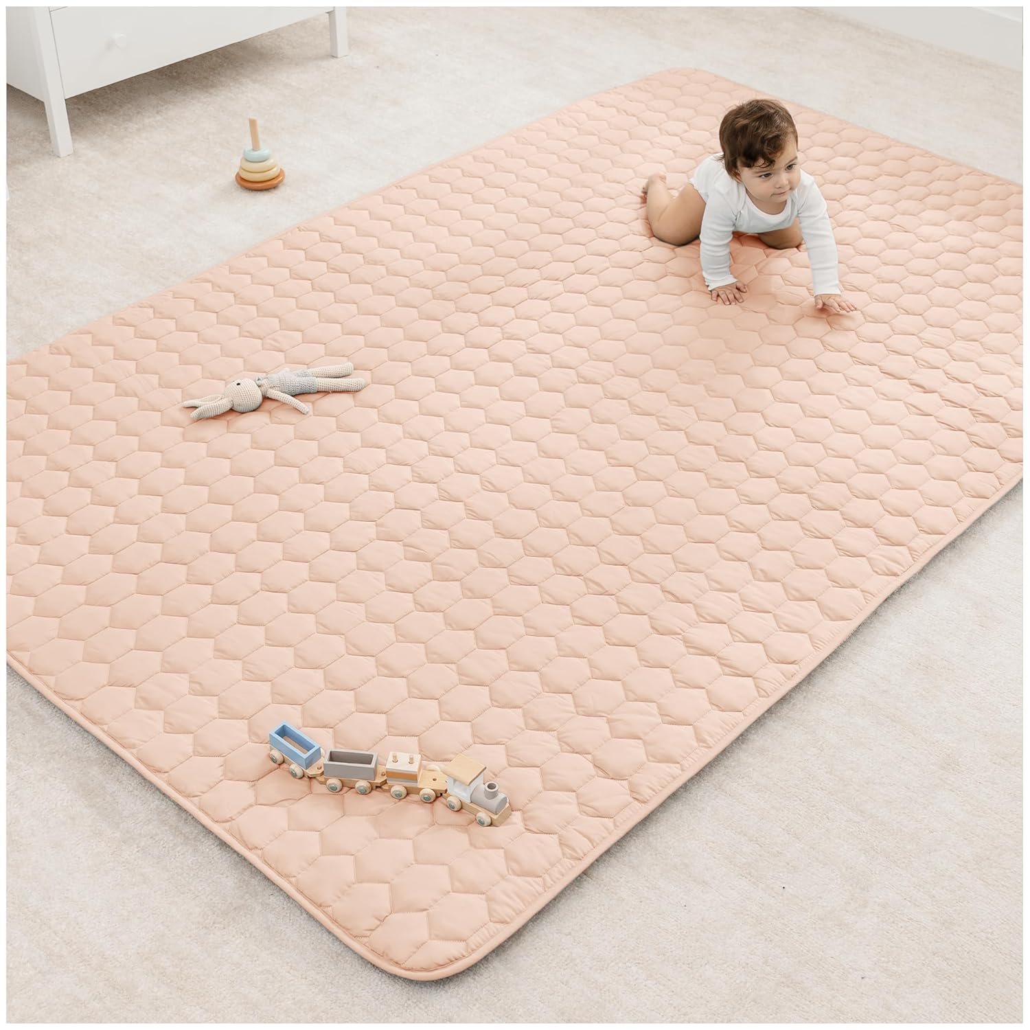 Comfy Cubs Square Kids Play Mat - 56 x 56 inches Soft Quilted Baby Floor Mat with Non-Slip Bottom - Plush Design for Toddlers' Playtime and Relaxation - Comfortable and Durable - Fern