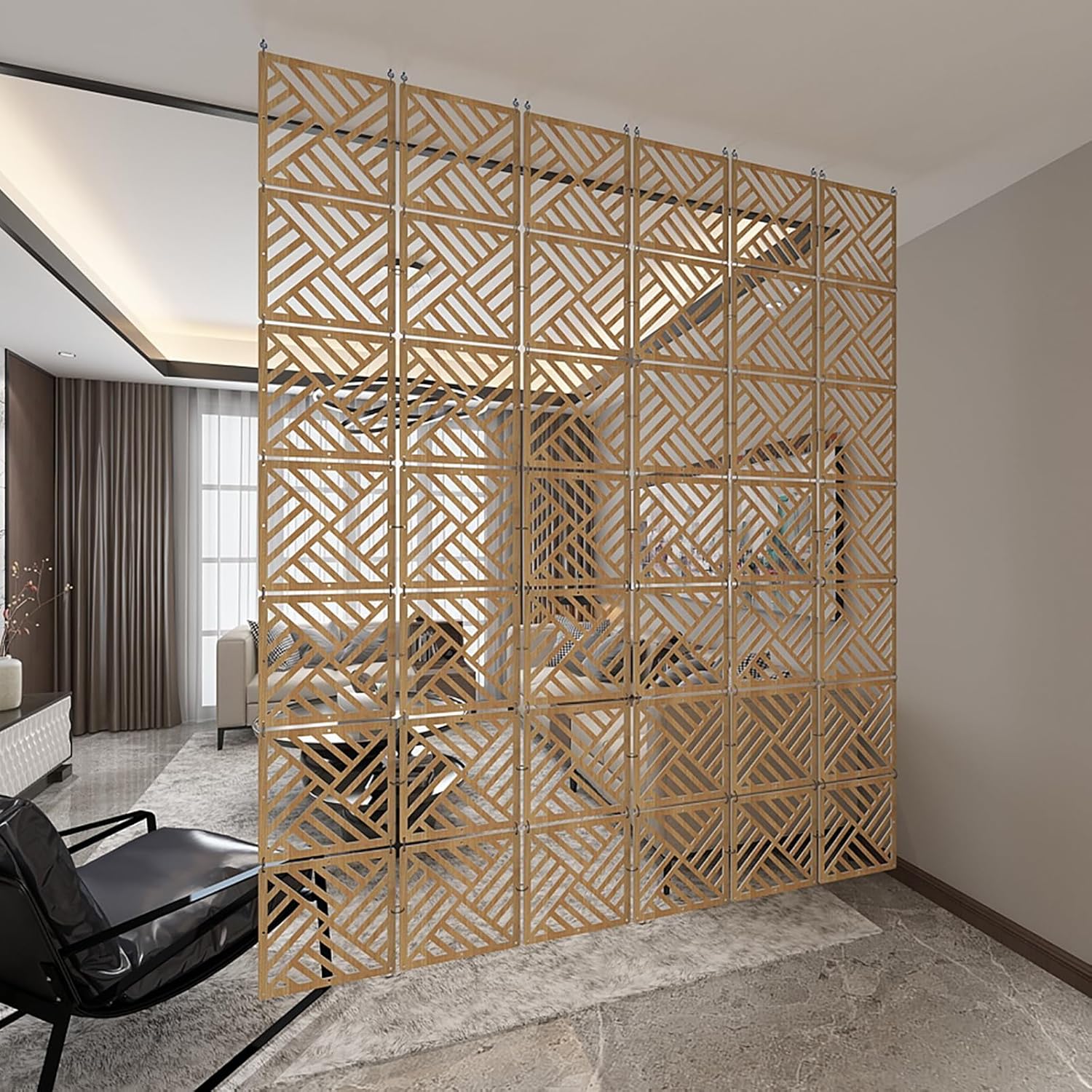 Hanging Room Divider Panel, Hanging Wall Divider Room Partition 28 Pieces Wood-Plastic Panel Screen Home Office Decoration(Natural)