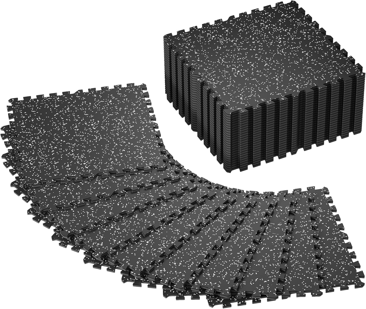 SUPERJARE 0.4'' Thick 24 Pcs 96 Sq Ft Rubber Top Exercise Equipment Mats, High Density EVA Foam Mats with Rubber Top, Interlocking Gym Flooring for Home Gym, Protective Workout Mat, Black/Grey