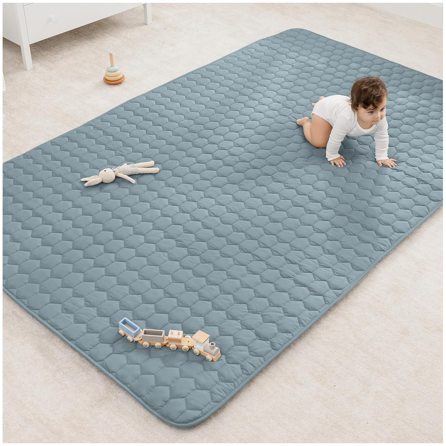 Comfy Cubs Square Kids Play Mat - 56 x 56 inches Soft Quilted Baby Floor Mat with Non-Slip Bottom - Plush Design for Toddlers' Playtime and Relaxation - Comfortable and Durable - Fern