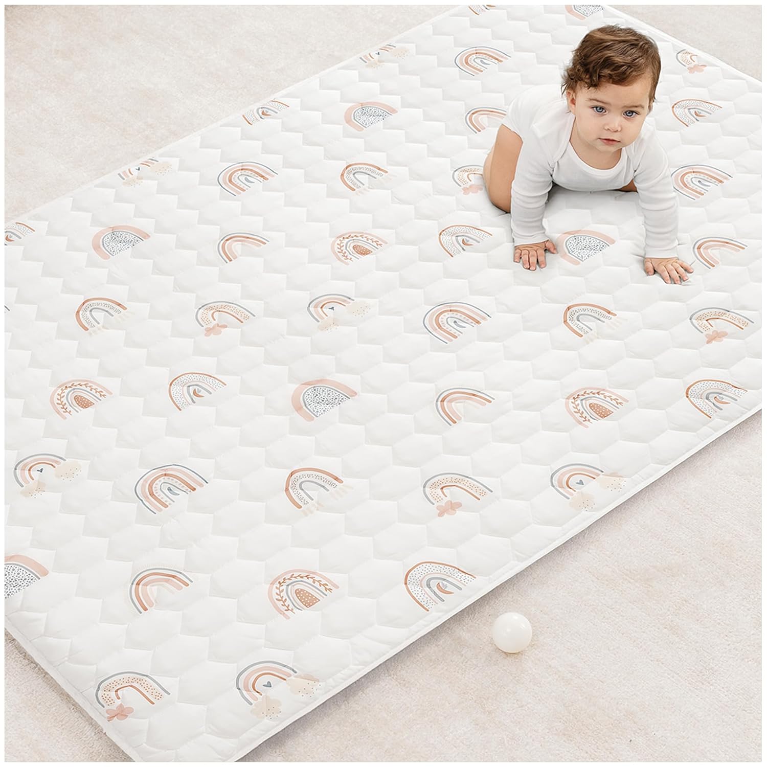 Comfy Cubs Square Kids Play Mat - 56 x 56 inches Soft Quilted Baby Floor Mat with Non-Slip Bottom - Plush Design for Toddlers' Playtime and Relaxation - Comfortable and Durable - Fern
